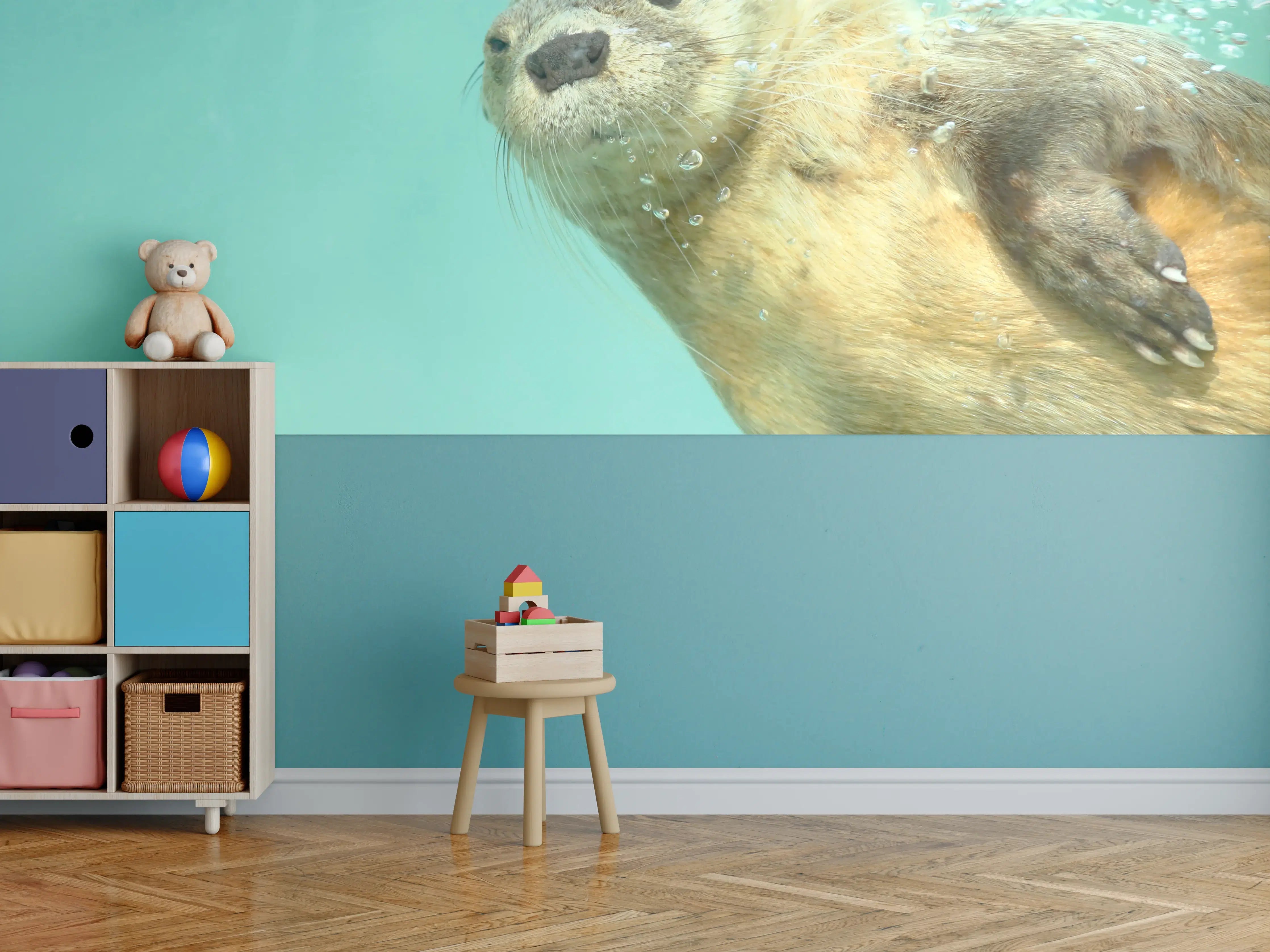 Kinderzimmer Wandgestaltung - Graue Wasserotter in Bewegung