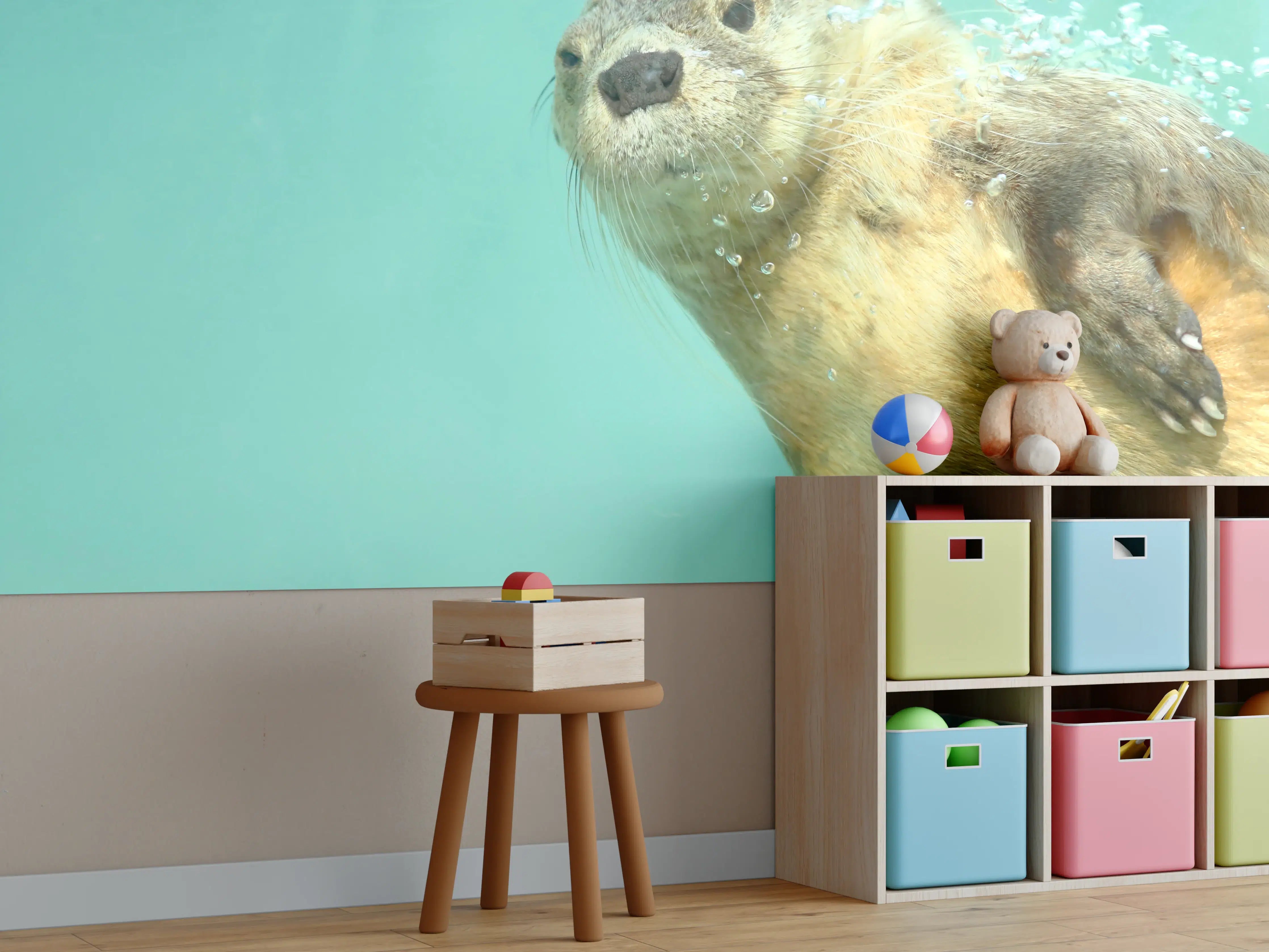 Kinderzimmer Wandgestaltung - Graue Wasserotter in Bewegung
