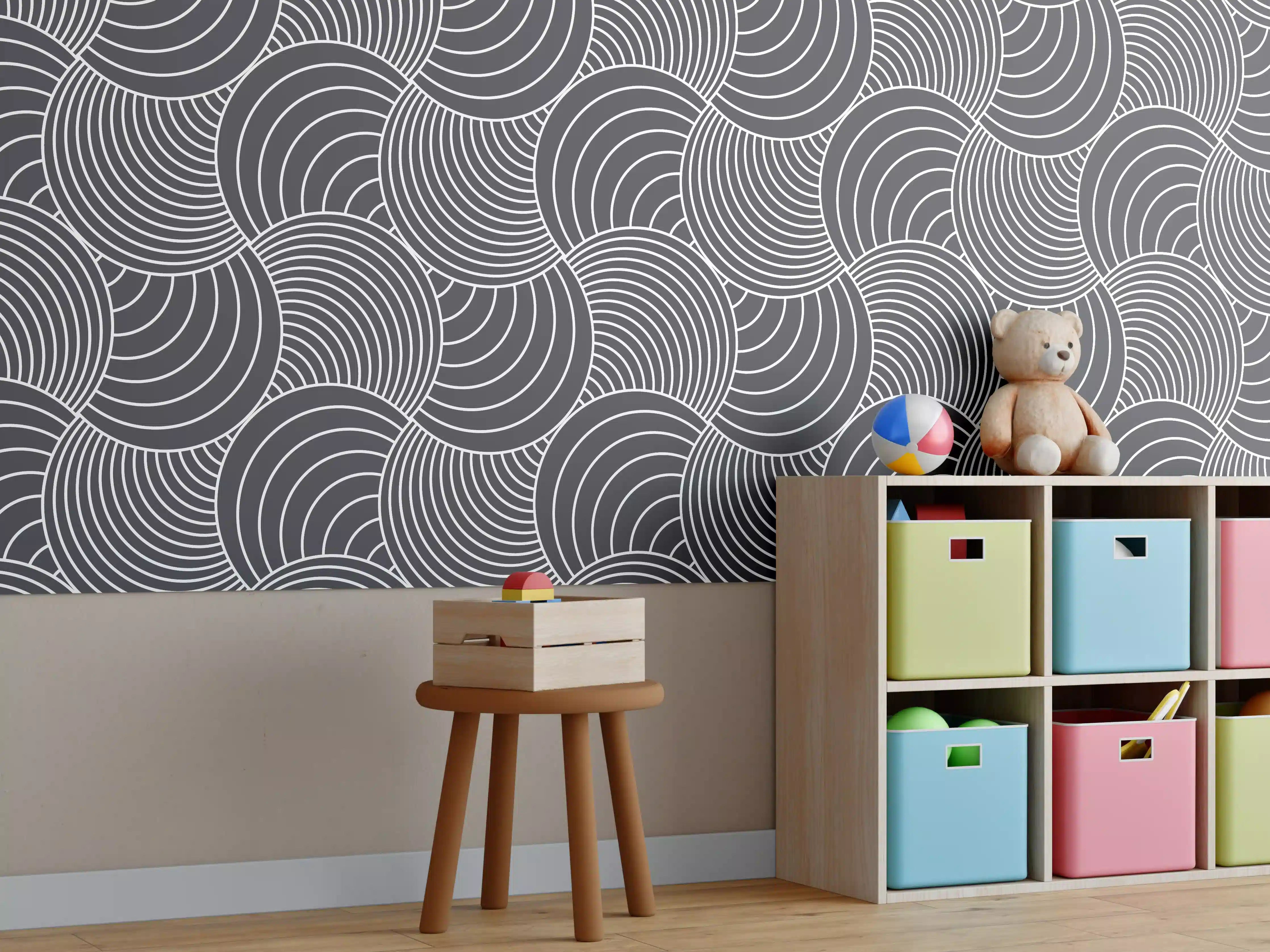Kinderzimmer Wandgestaltung - Graue Wellen-Optik