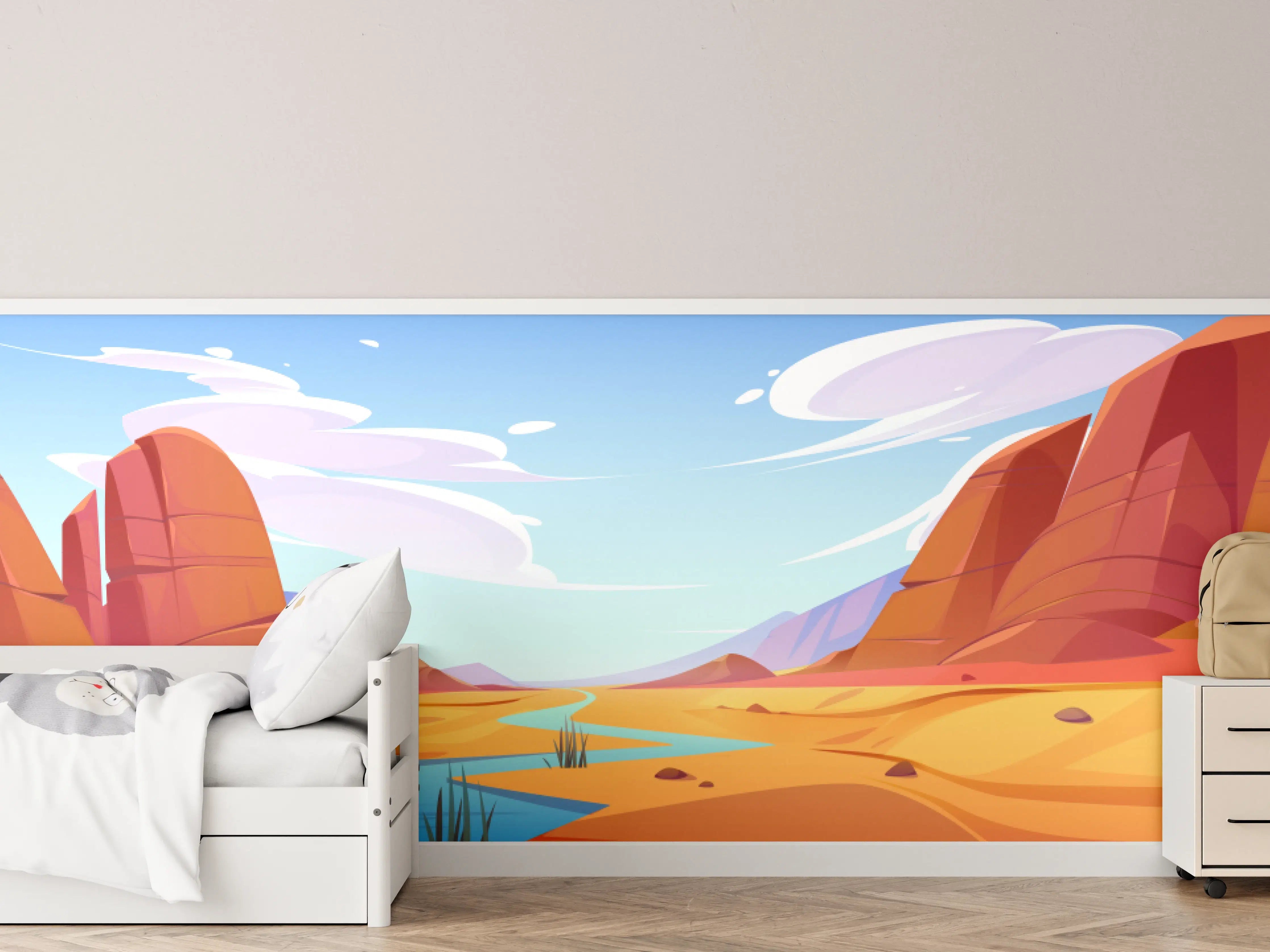 Kinderzimmer Wandgestaltung - Graue Wüste am Fluss