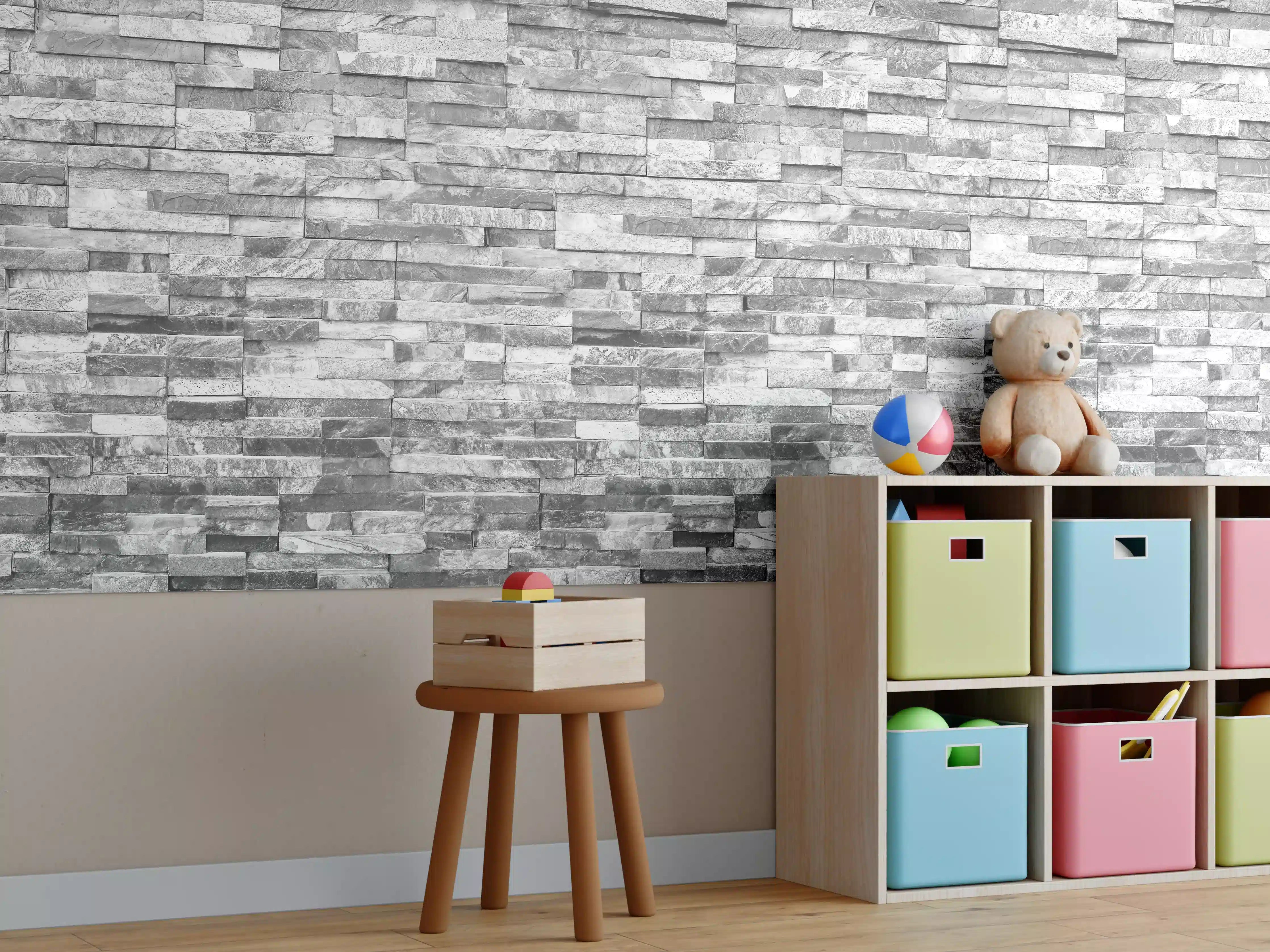 Kinderzimmer Wandgestaltung - Graue moderne Ziegelwand