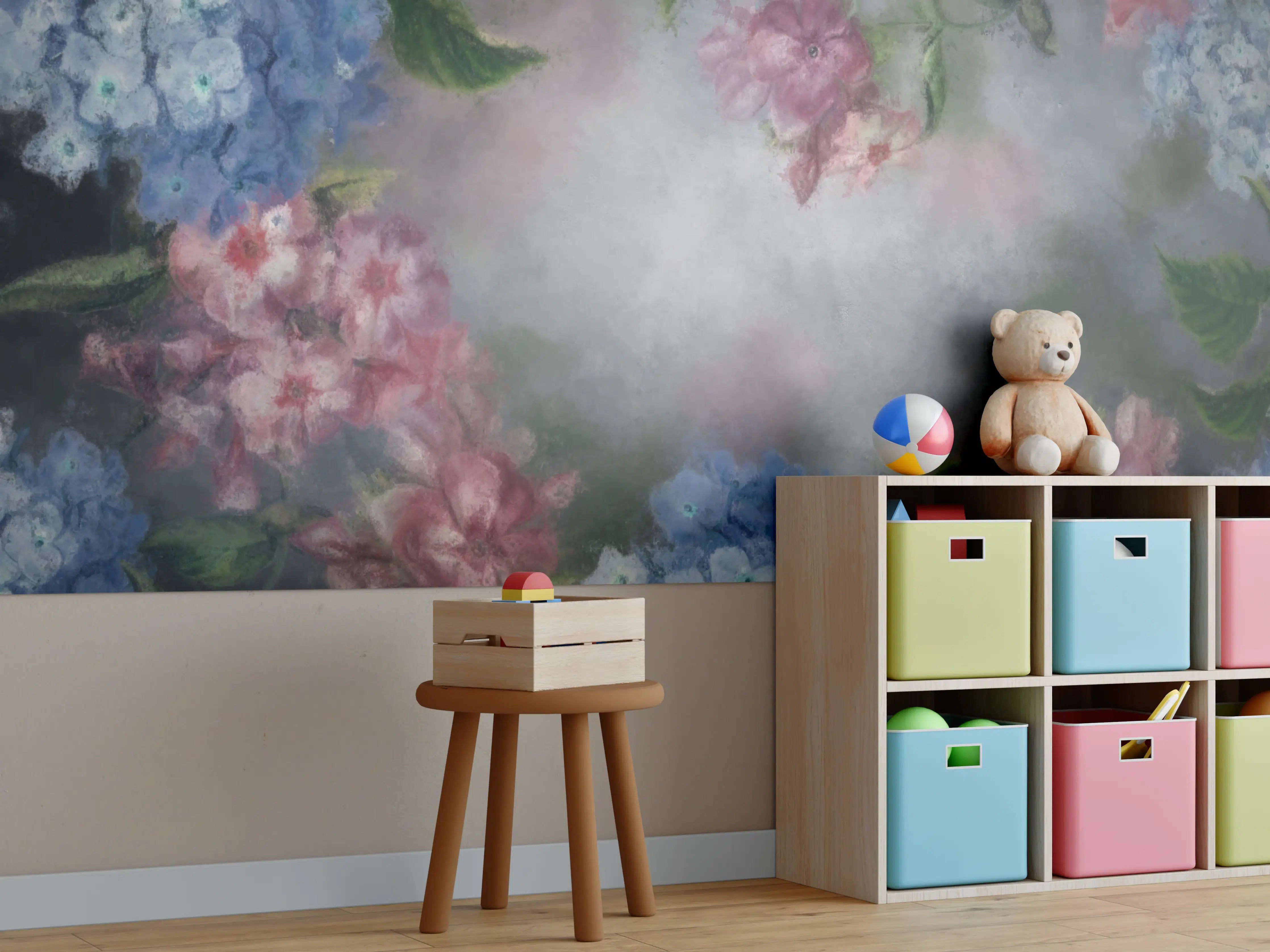 Kinderzimmer Wandgestaltung - Grauer Blütentraum