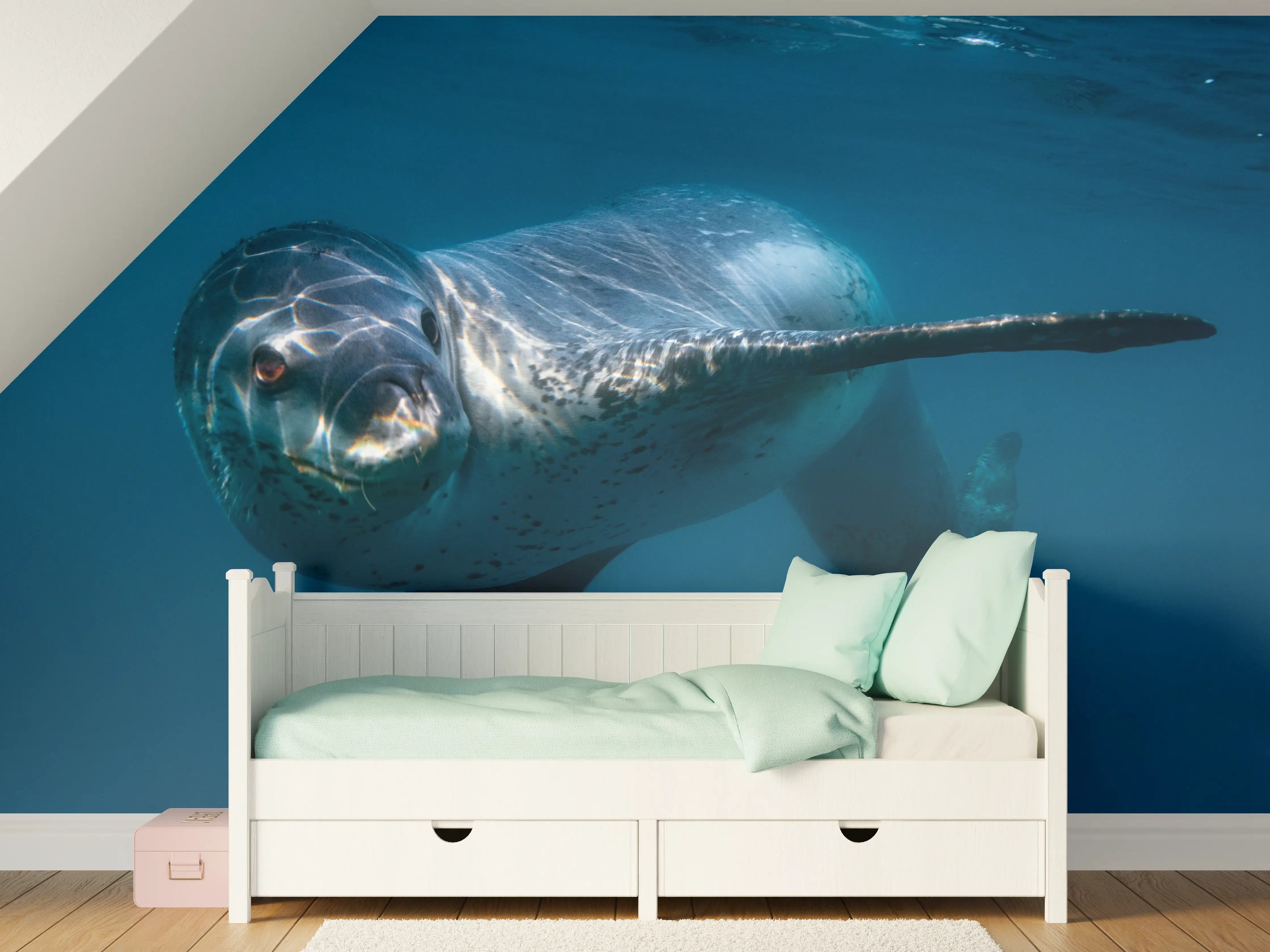 Kinderzimmer Wandgestaltung - Grauer Delfin im weißen Wasser