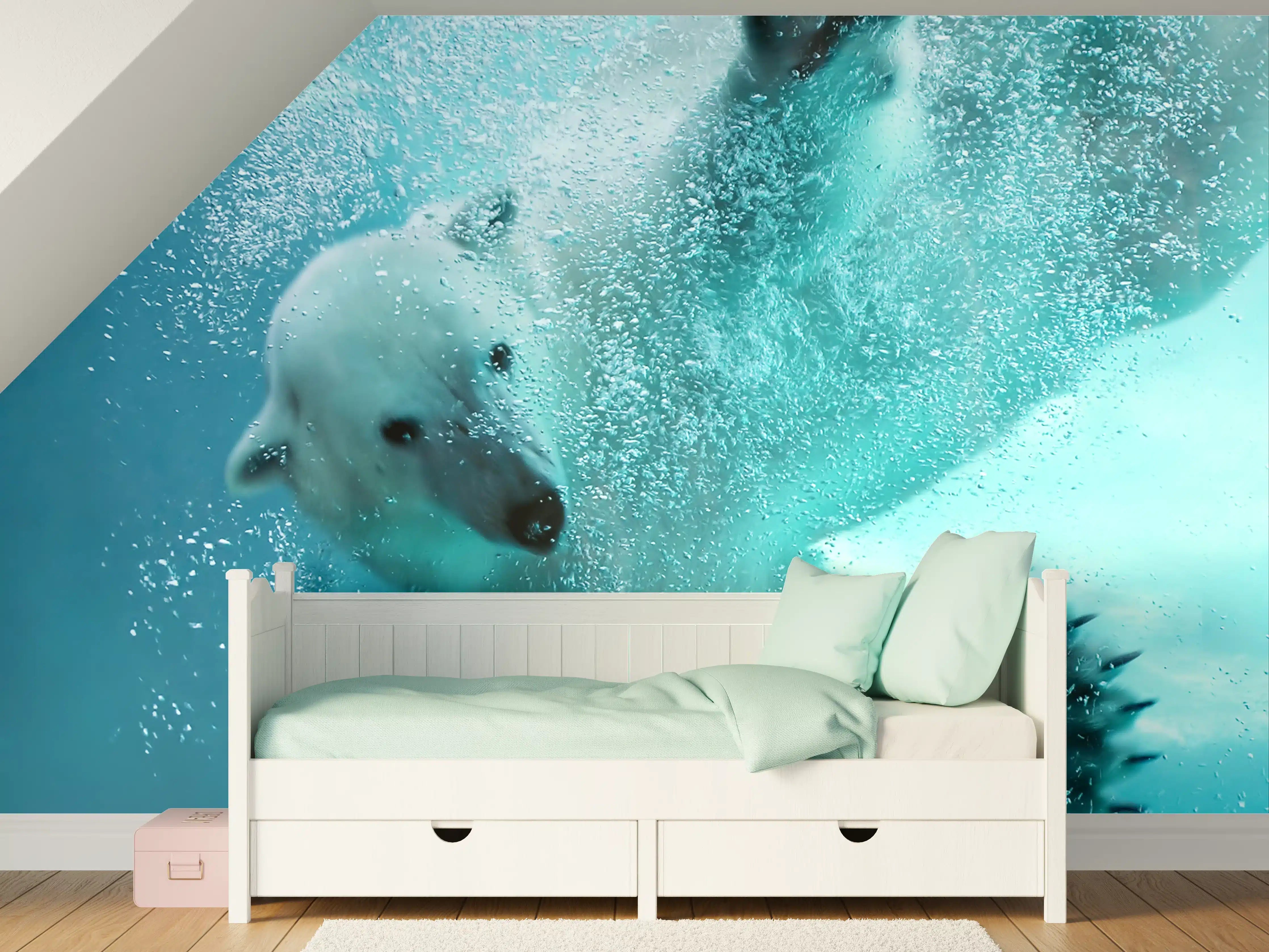 Kinderzimmer Wandgestaltung - Grauer Eisbär im Wasser