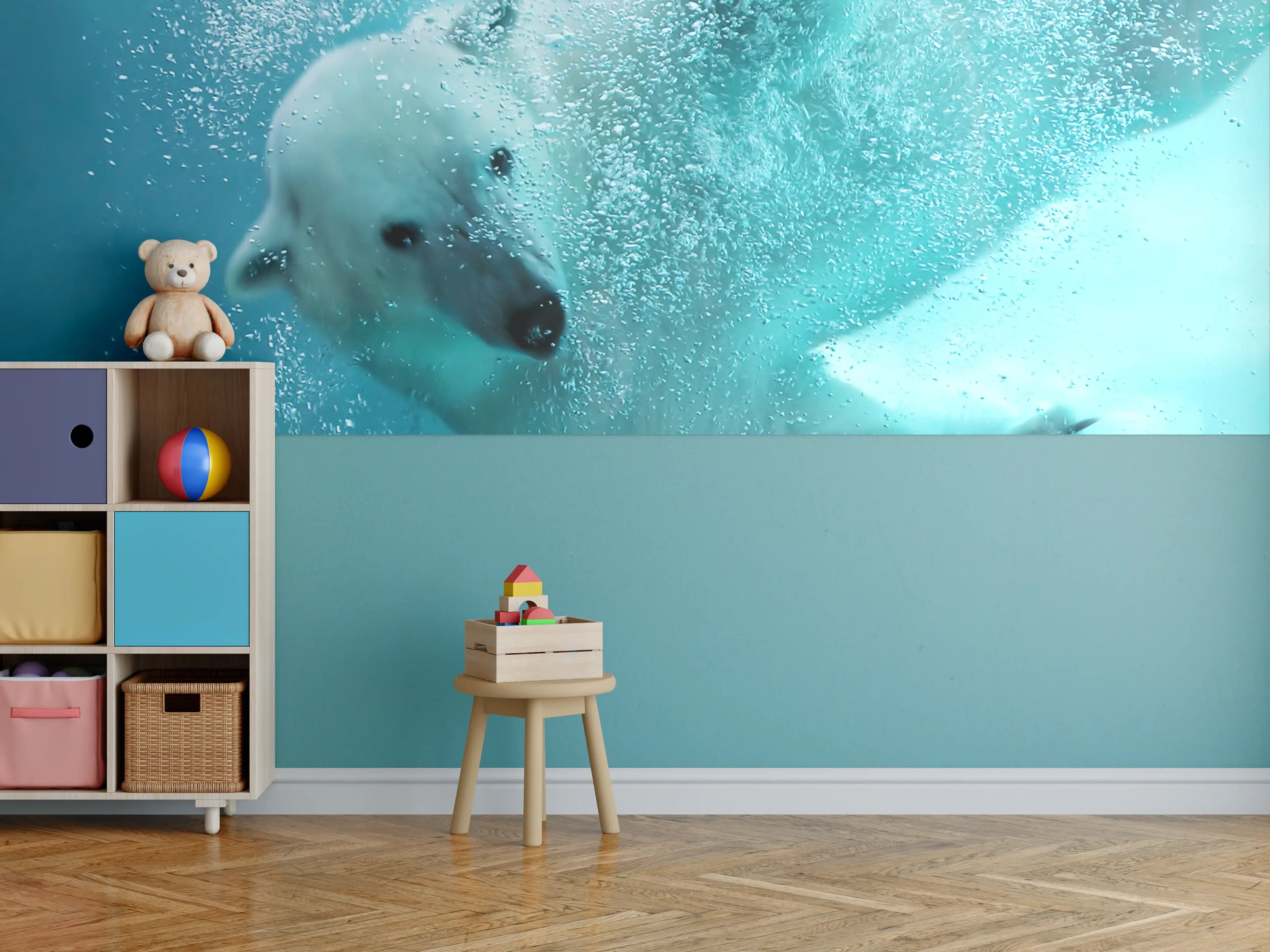 Kinderzimmer Wandgestaltung - Grauer Eisbär im Wasser