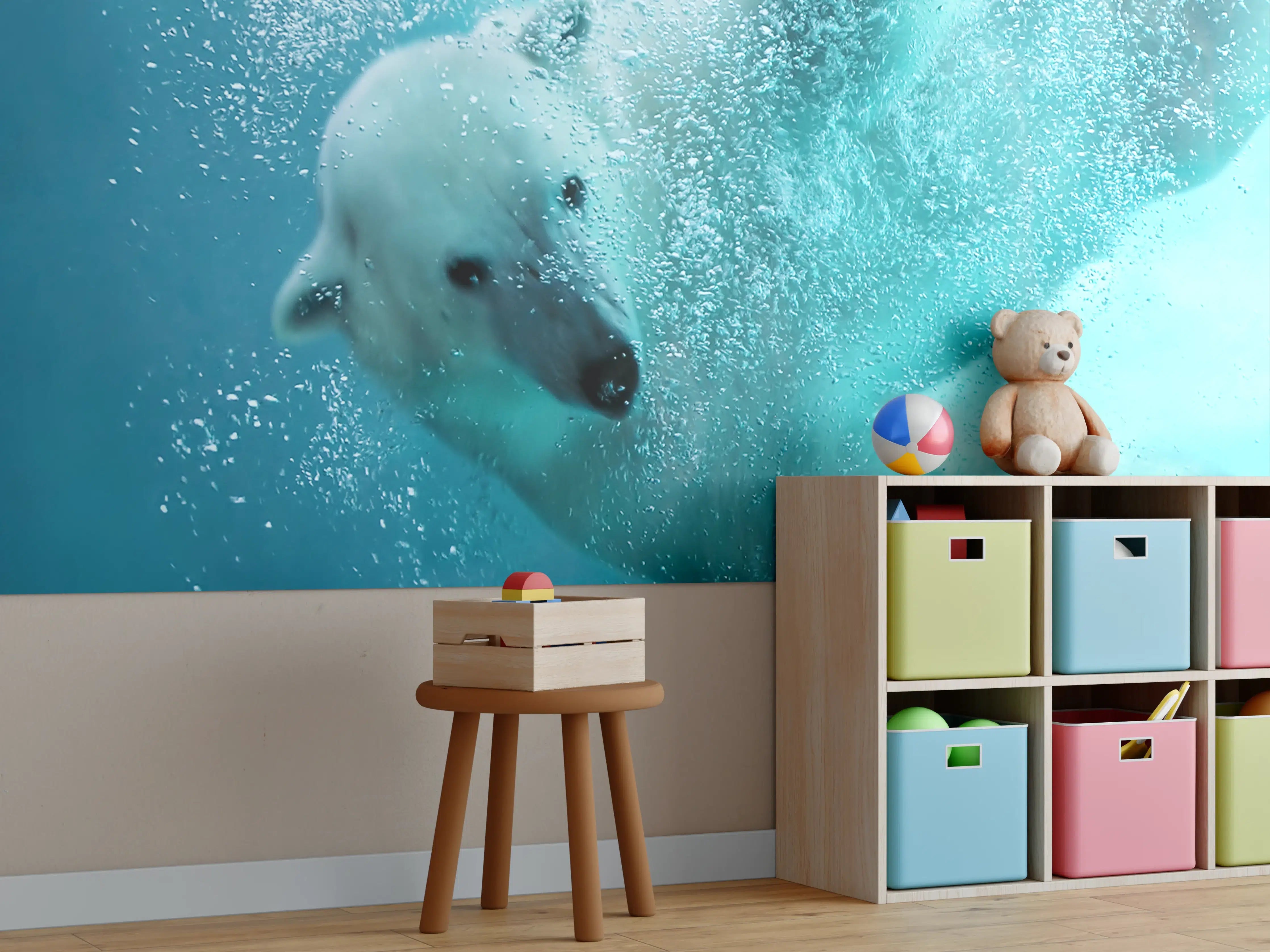 Kinderzimmer Wandgestaltung - Grauer Eisbär im Wasser