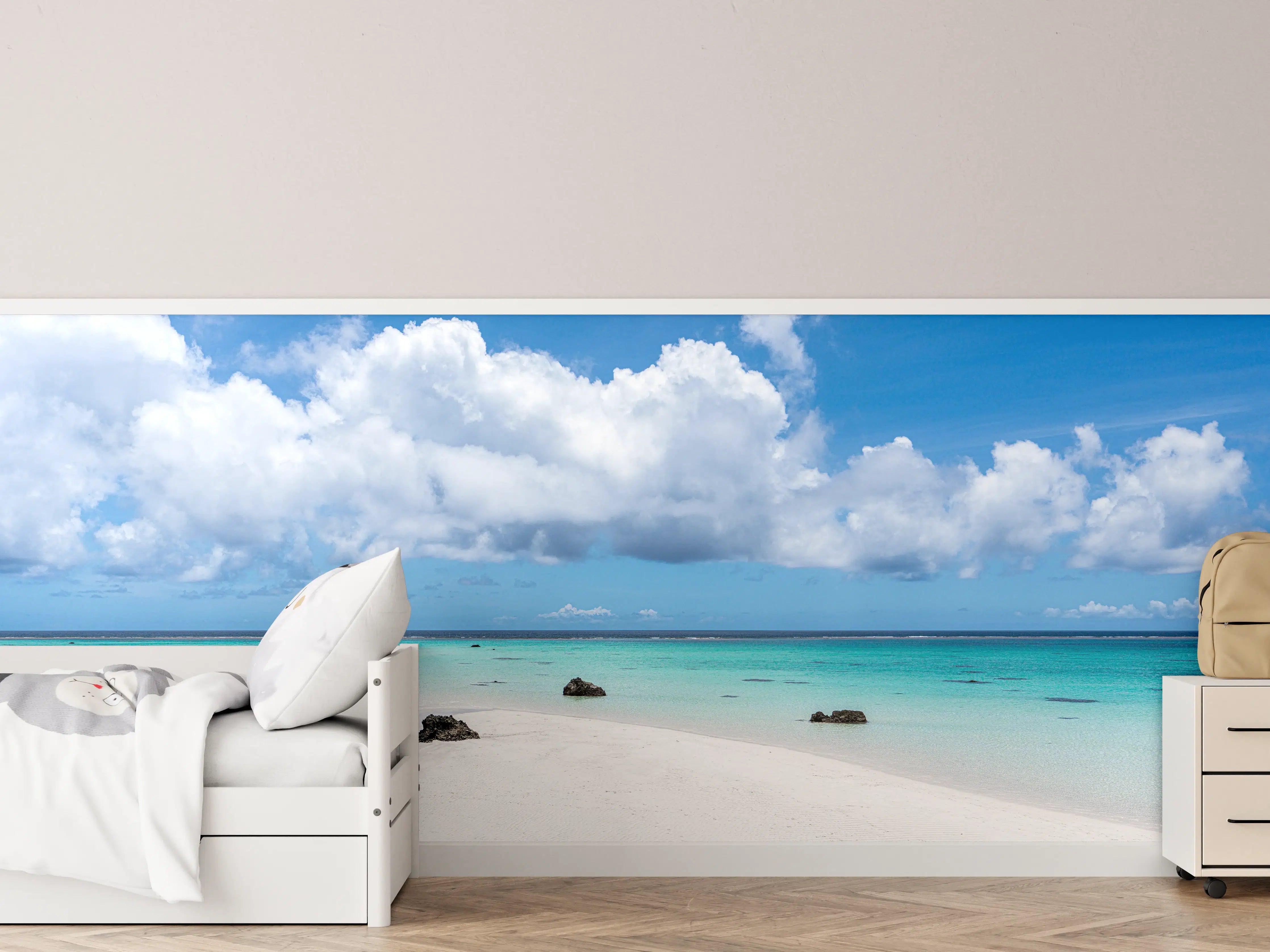 Kinderzimmer Wandgestaltung - Grauer Himmel über Sandstrand
