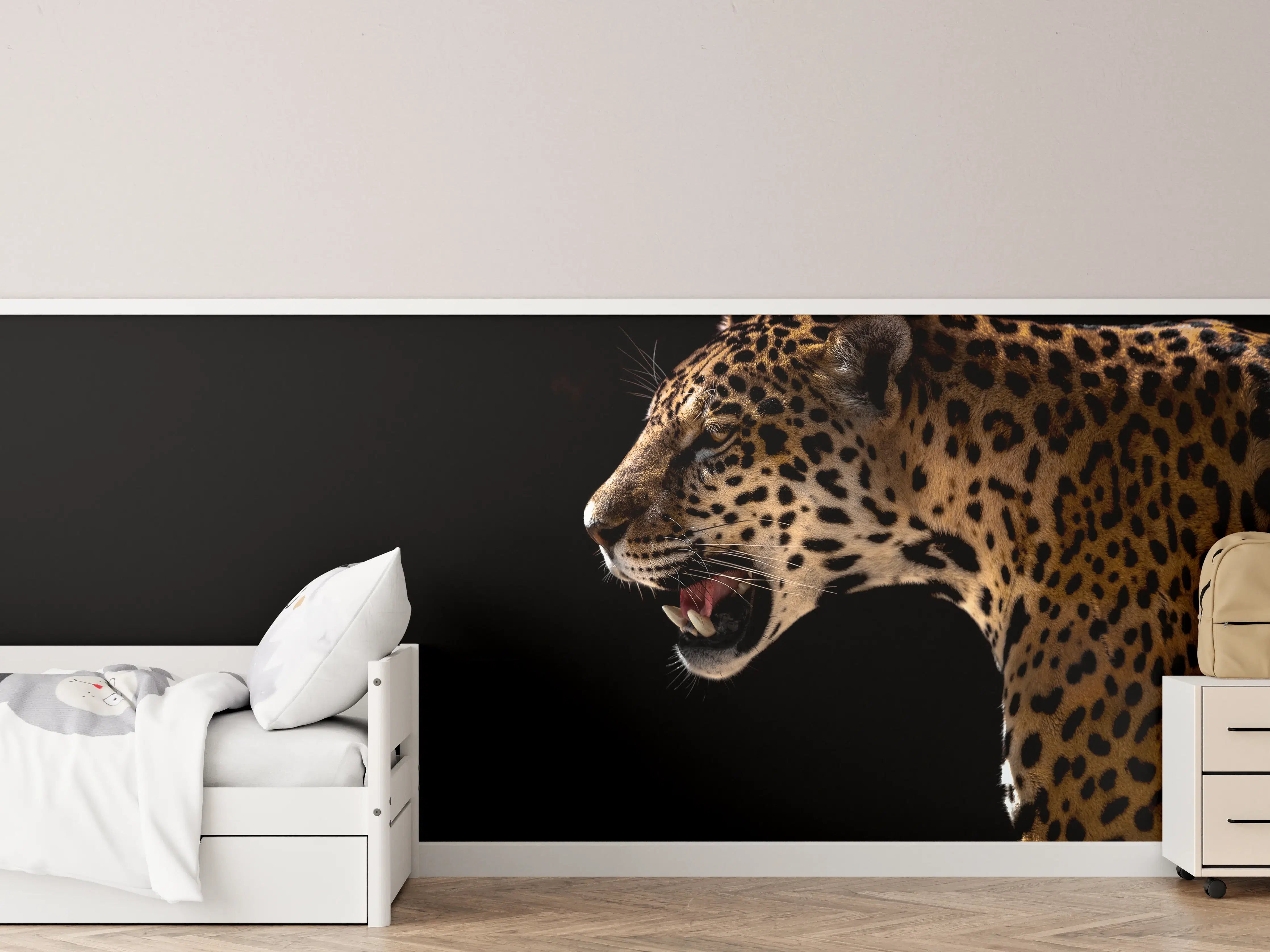 Kinderzimmer Wandgestaltung - Grauer Leopard im Schatten