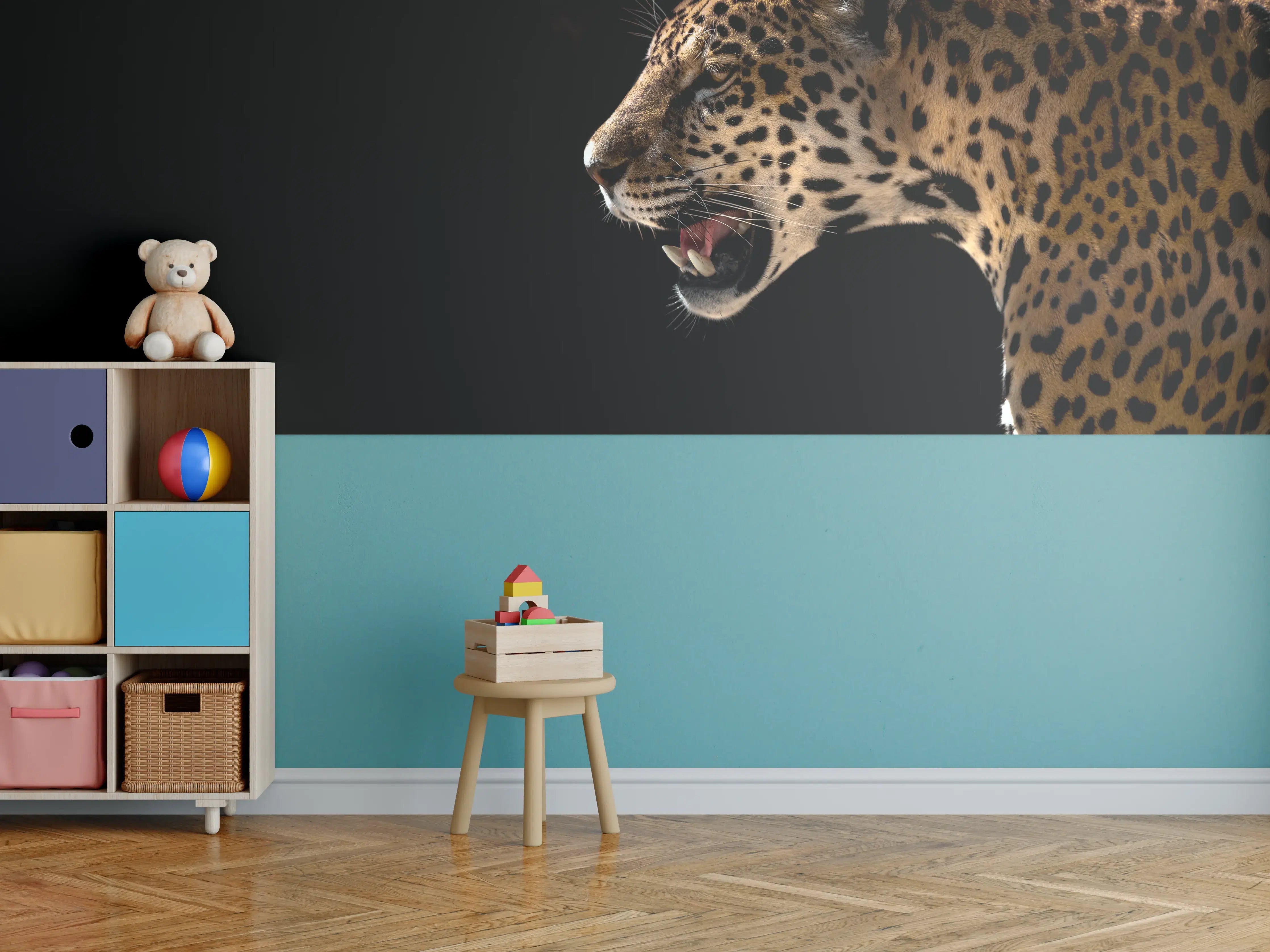 Kinderzimmer Wandgestaltung - Grauer Leopard im Schatten