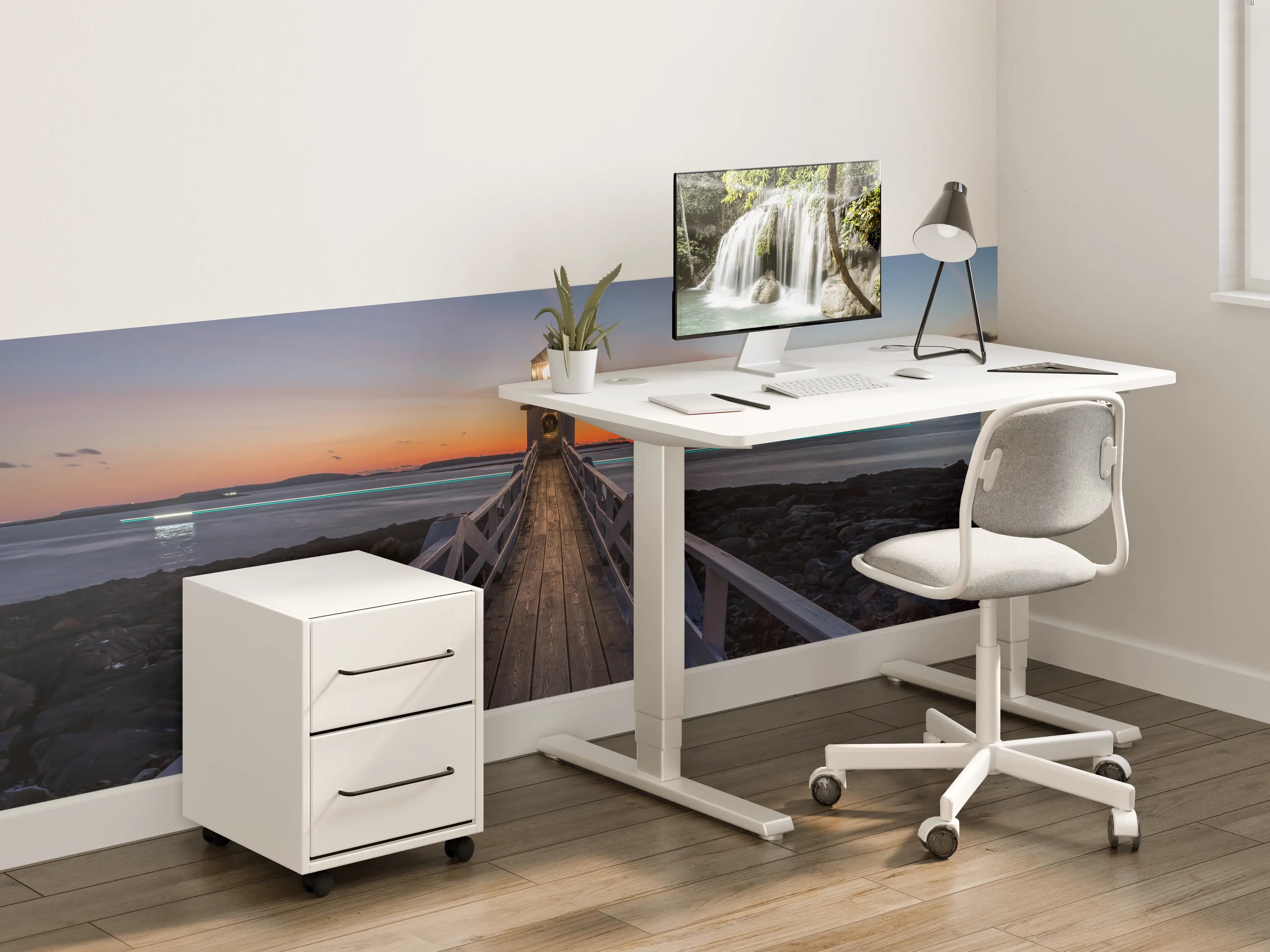 Kinderzimmer Wandgestaltung - Grauer Leuchtturm im Abendlicht