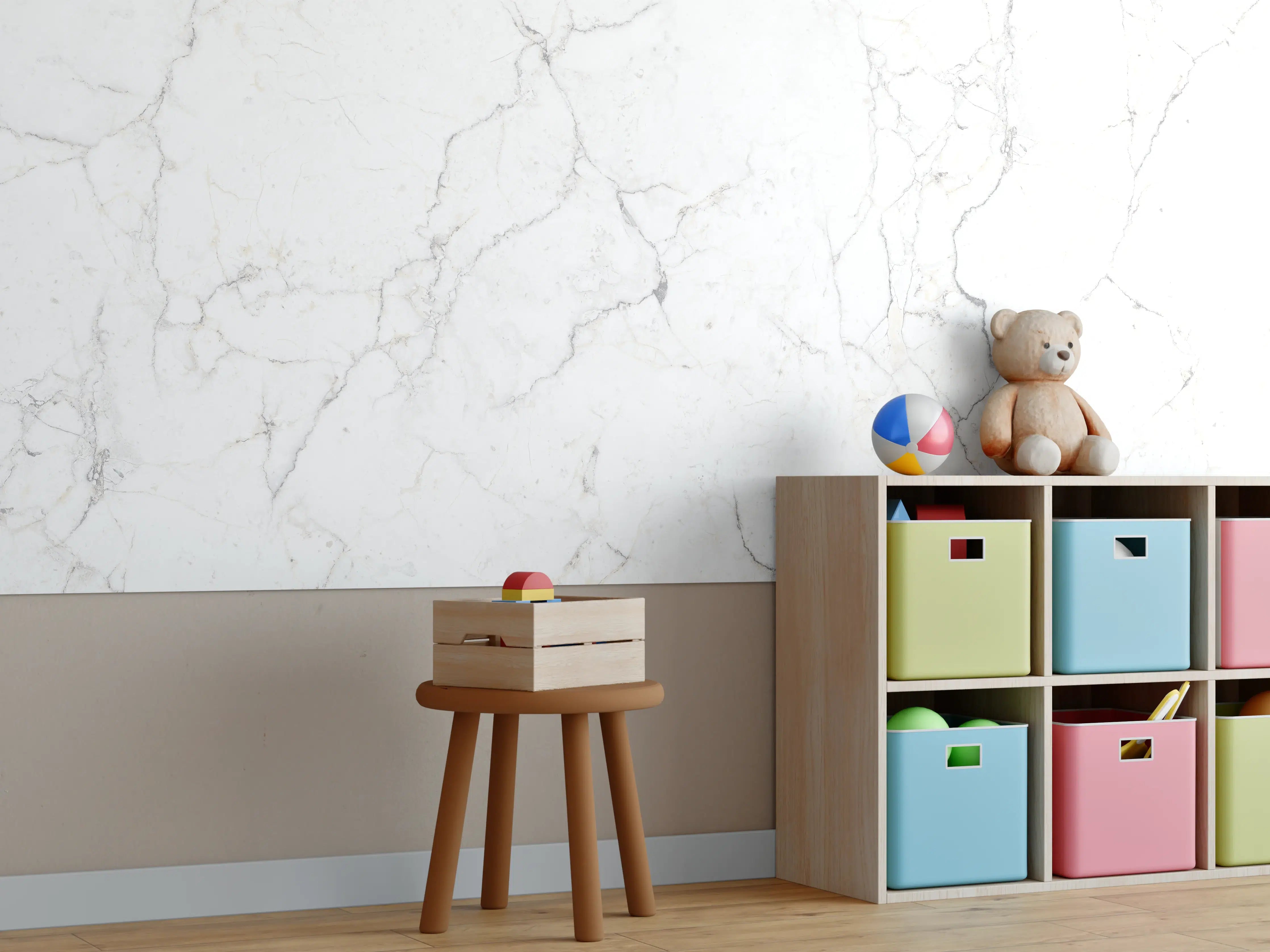 Kinderzimmer Wandgestaltung - Grauer Marmor-Glanz