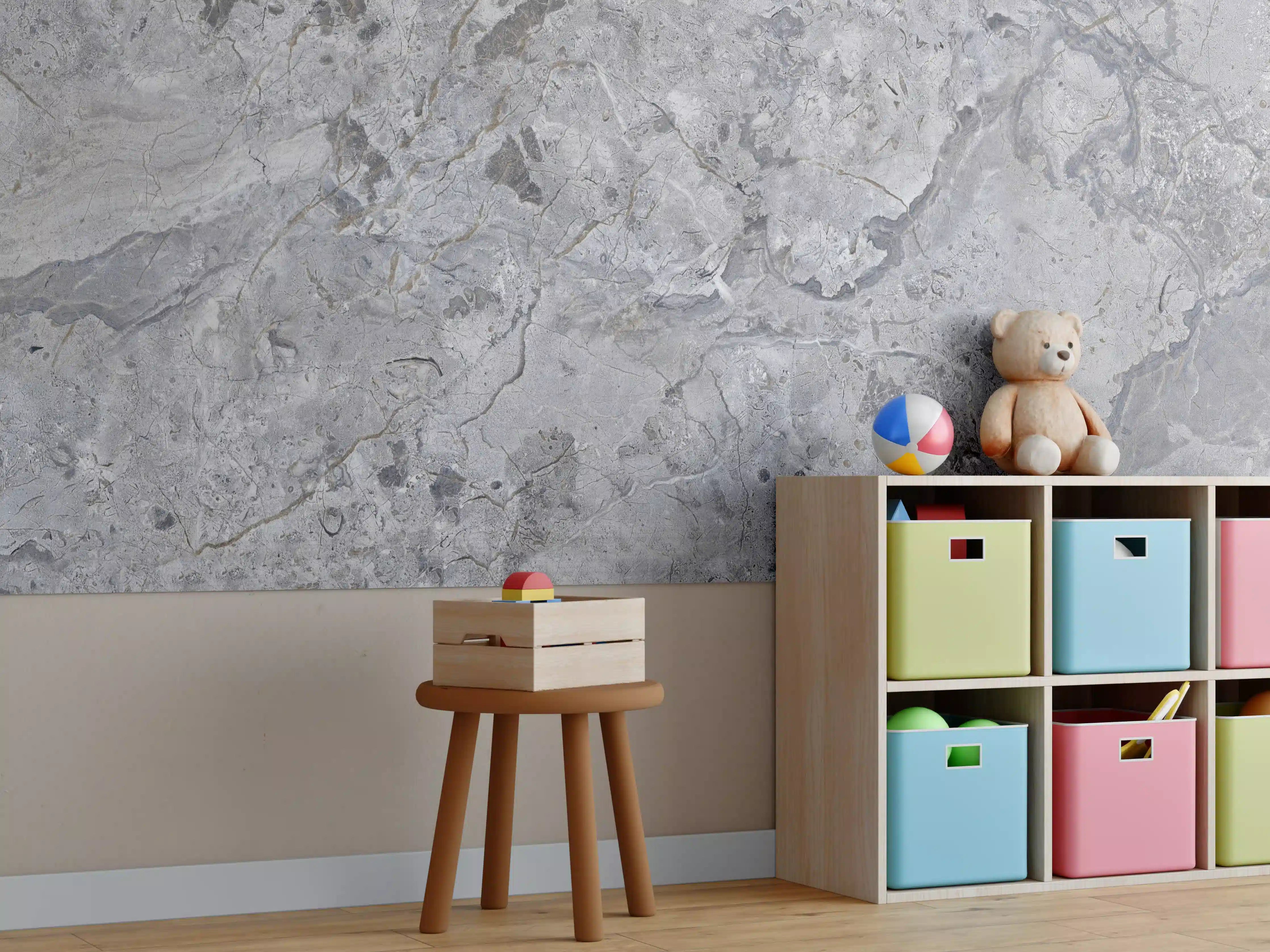 Kinderzimmer Wandgestaltung - Grauer Marmor