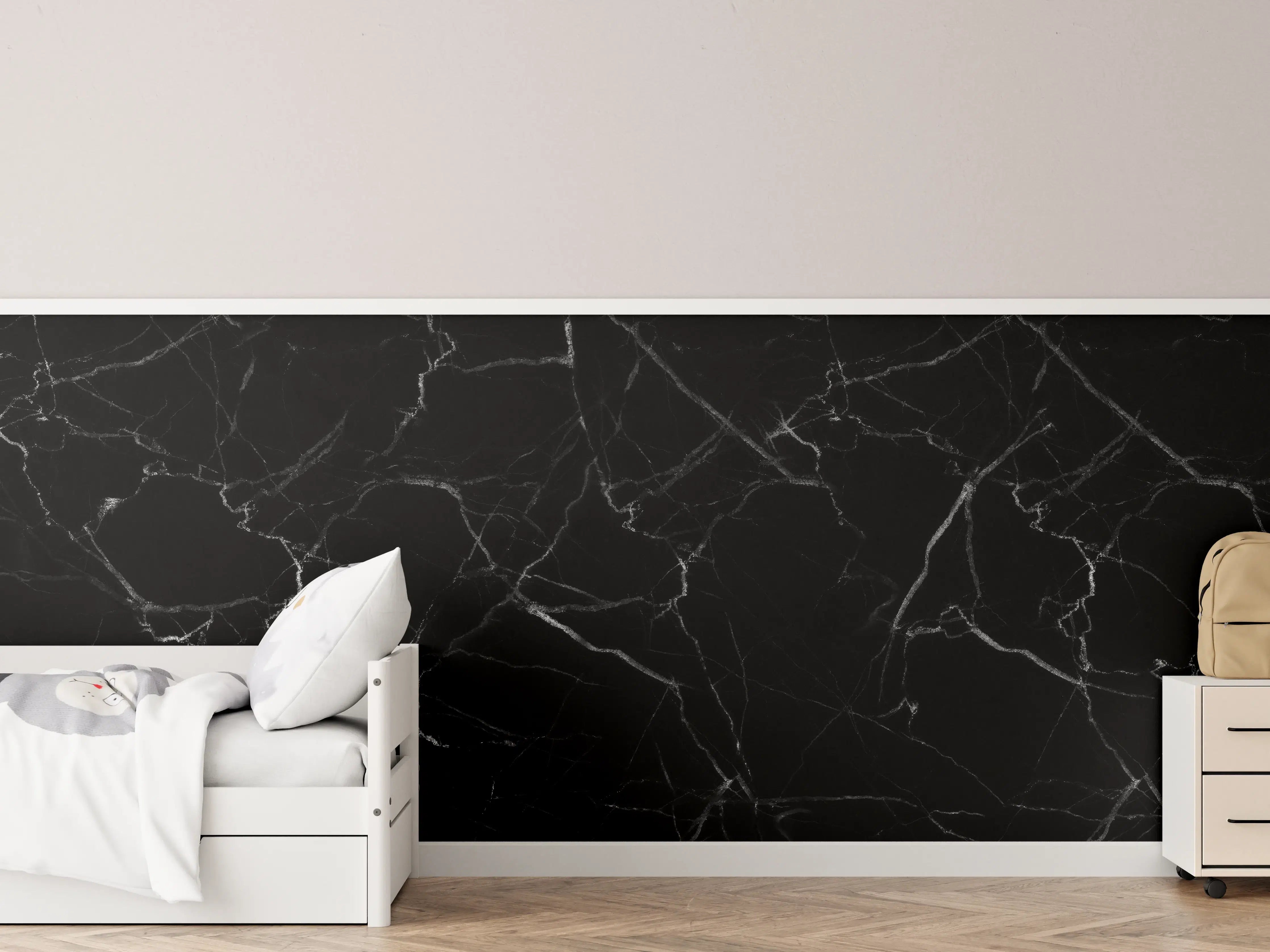 Kinderzimmer Wandgestaltung - Grauer Marmor-Style mit weißen Adern