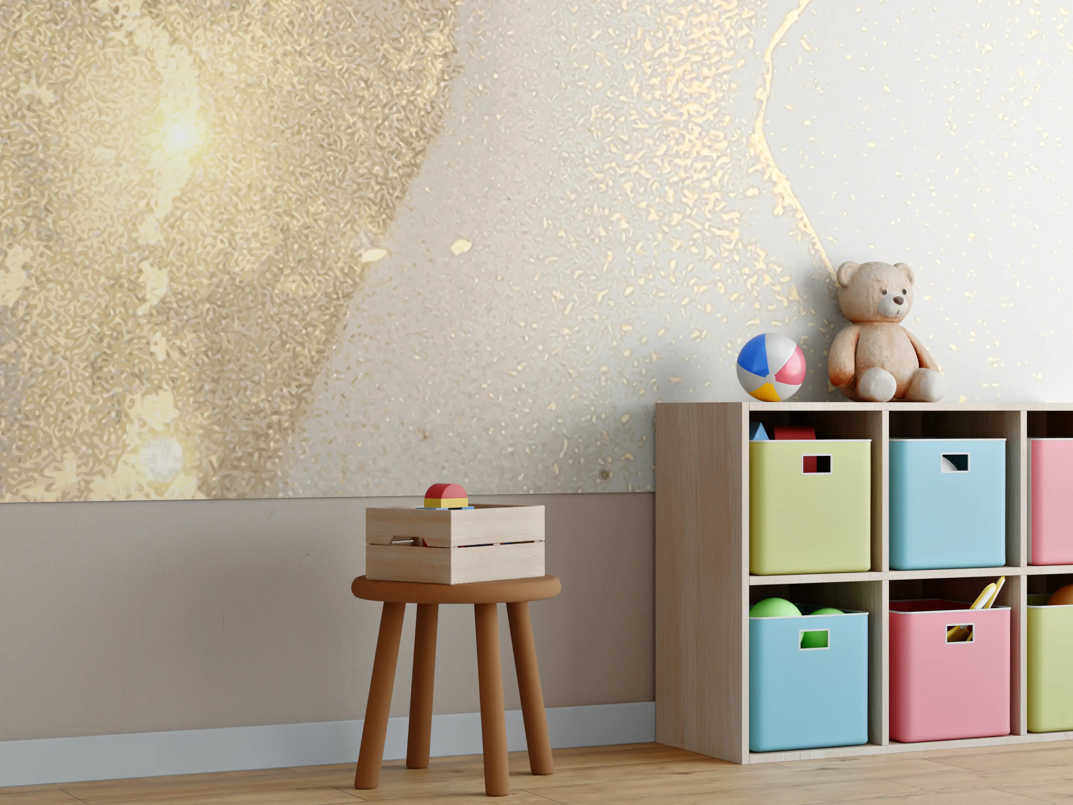 Kinderzimmer Wandgestaltung - Grauer Marmor & Goldakzente