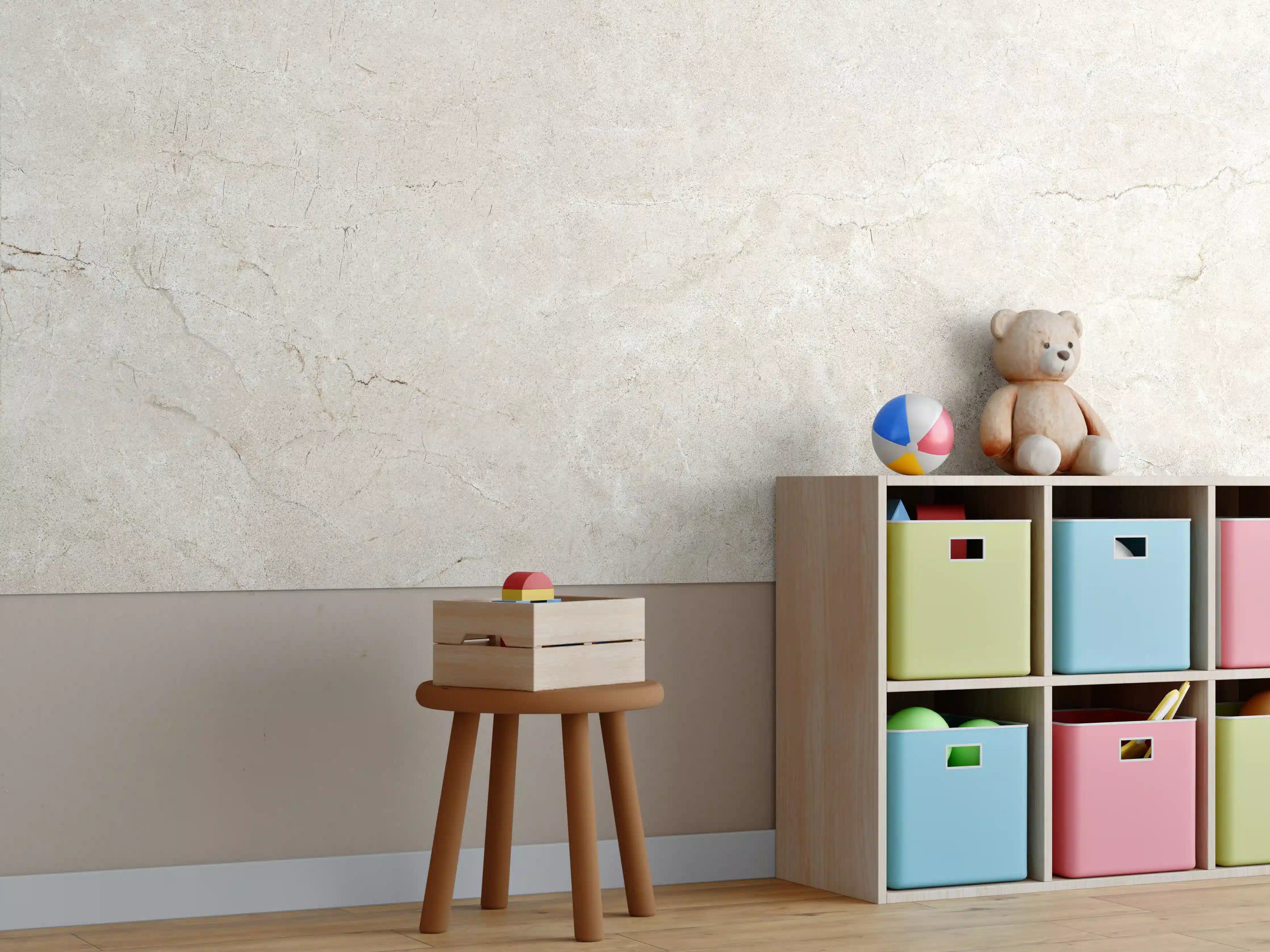 Kinderzimmer Wandgestaltung - Grauer Marmor auf steinigem Hintergrund