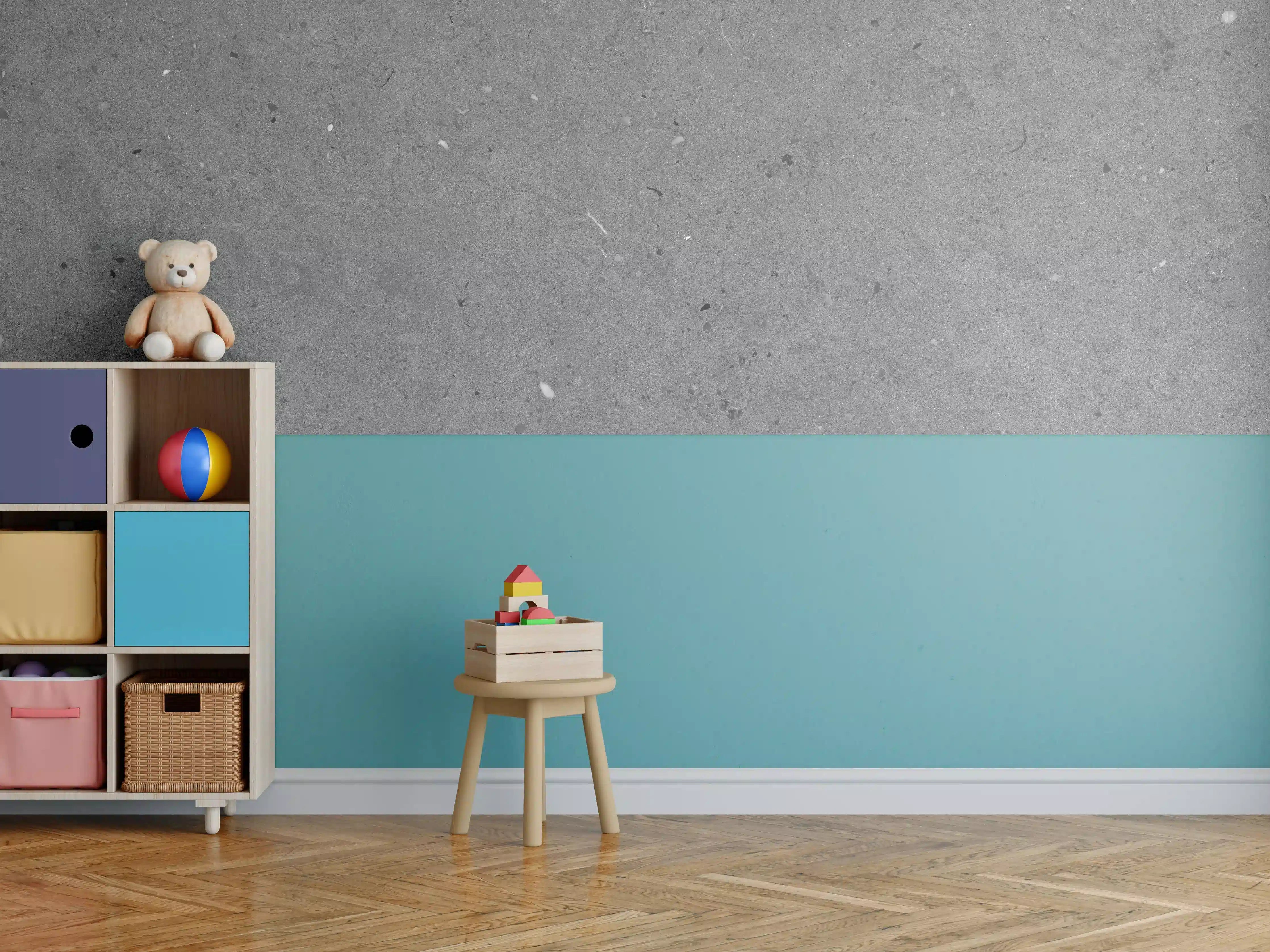 Kinderzimmer Wandgestaltung - Grauer Marmor im Asphaltdesign