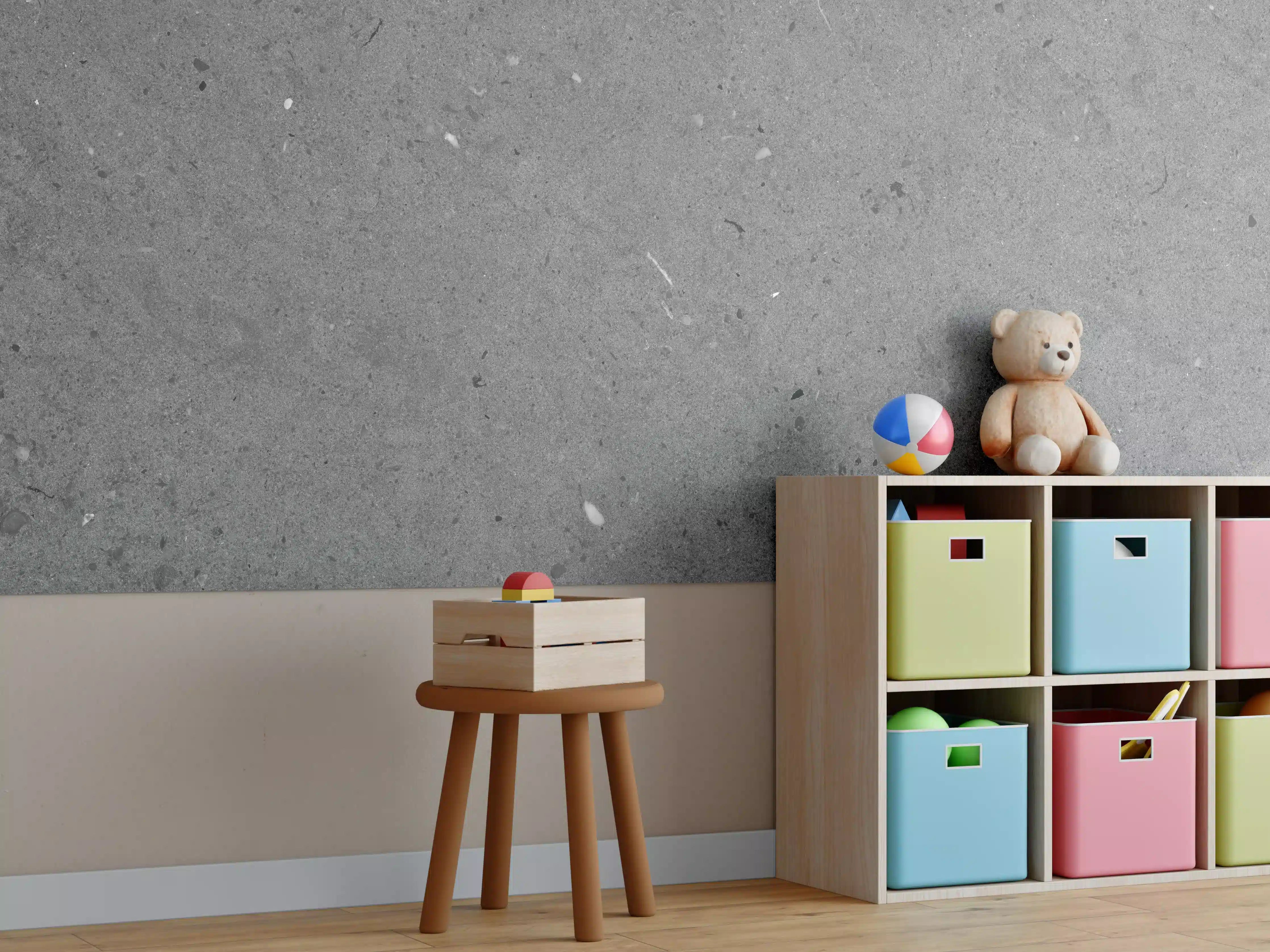Kinderzimmer Wandgestaltung - Grauer Marmor im Asphaltdesign