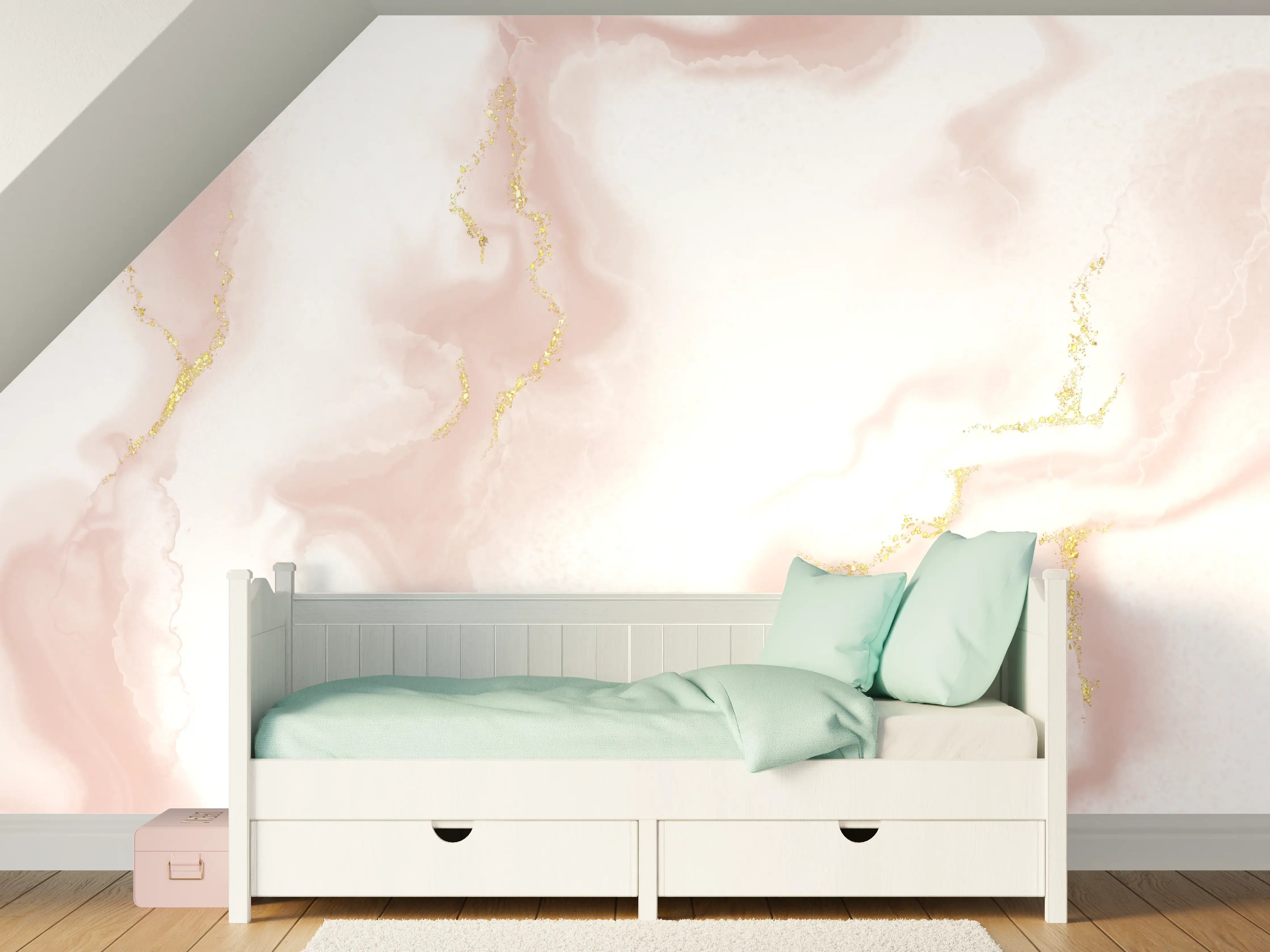 Kinderzimmer Wandgestaltung - Grauer Marmor mit goldenen Highlights