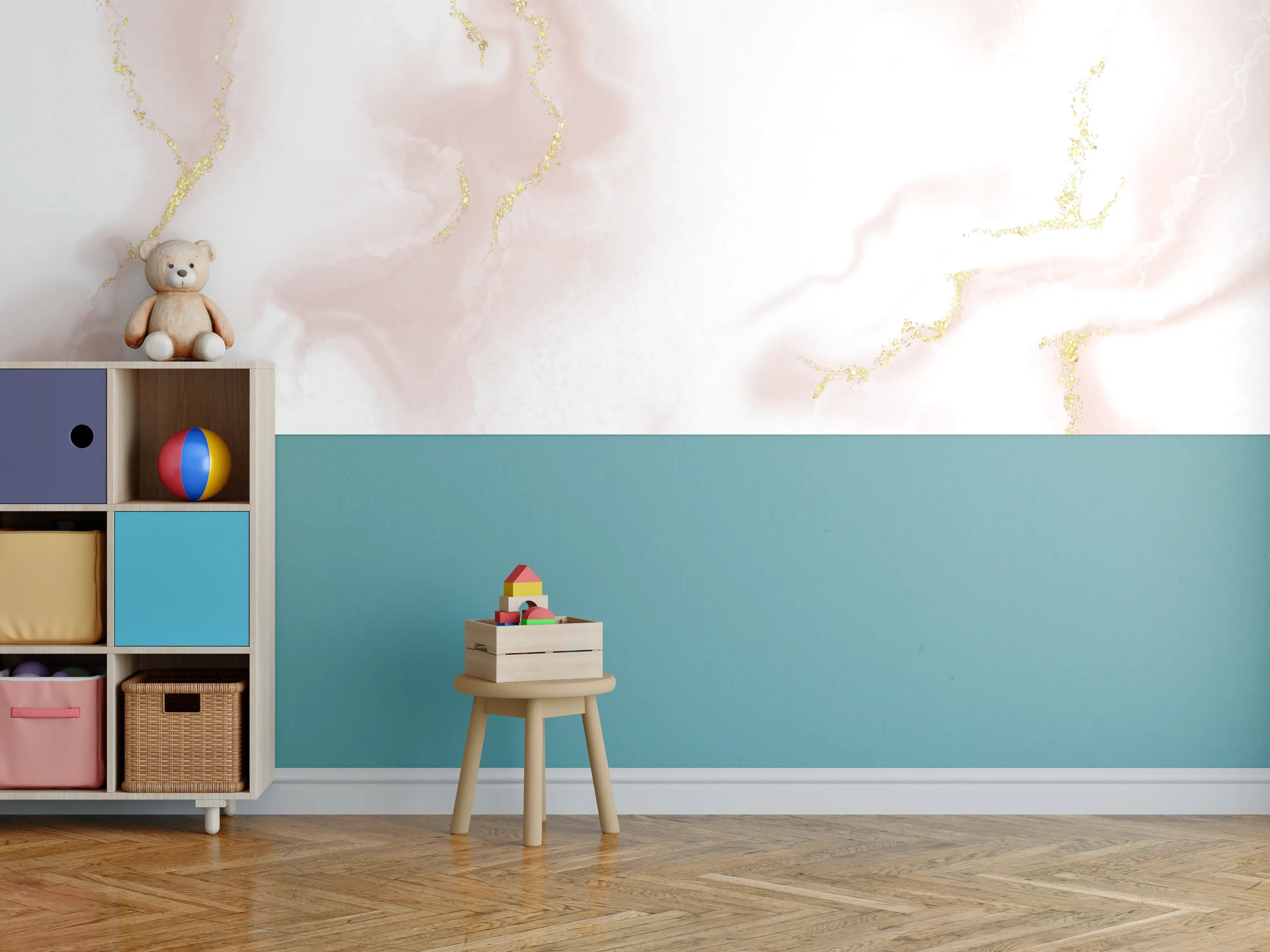 Kinderzimmer Wandgestaltung - Grauer Marmor mit goldenen Highlights