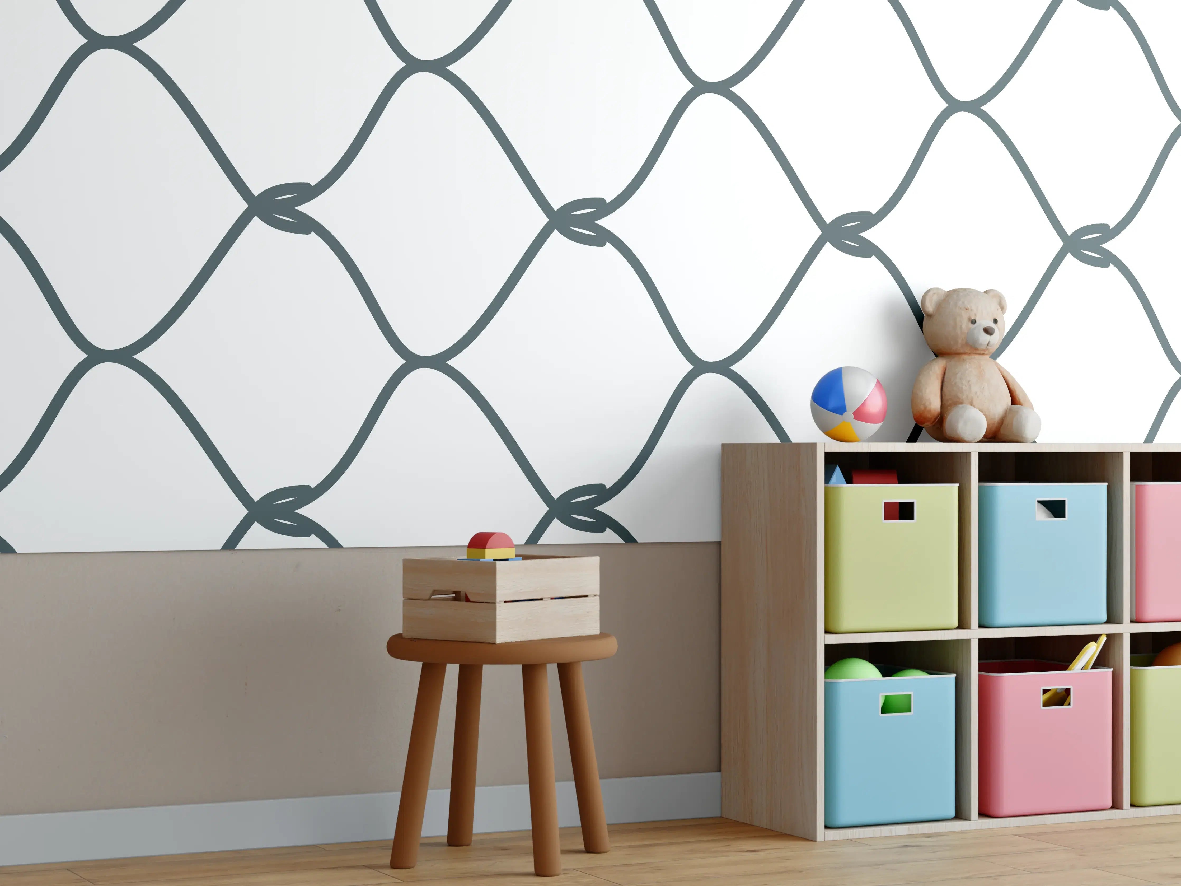Kinderzimmer Wandgestaltung - Grauer Maschendrahtzaun
