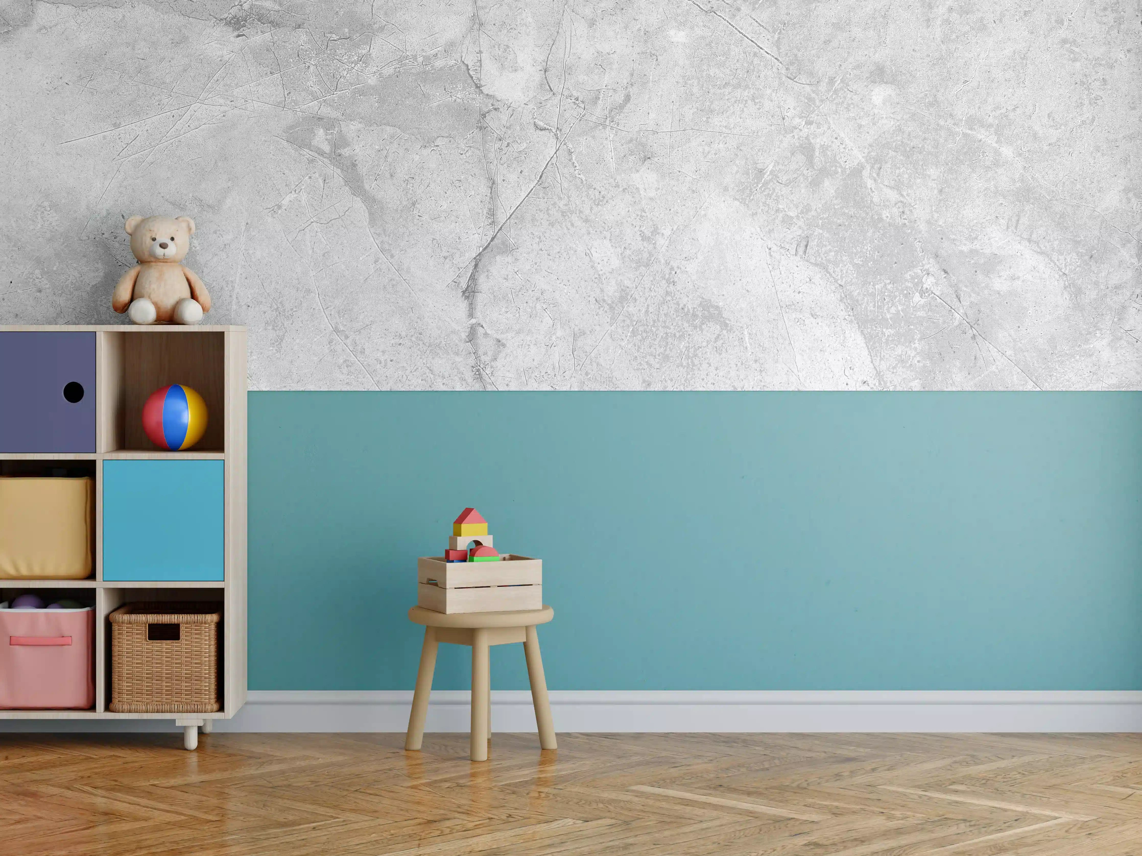 Kinderzimmer Wandgestaltung - Graues Betonmuster
