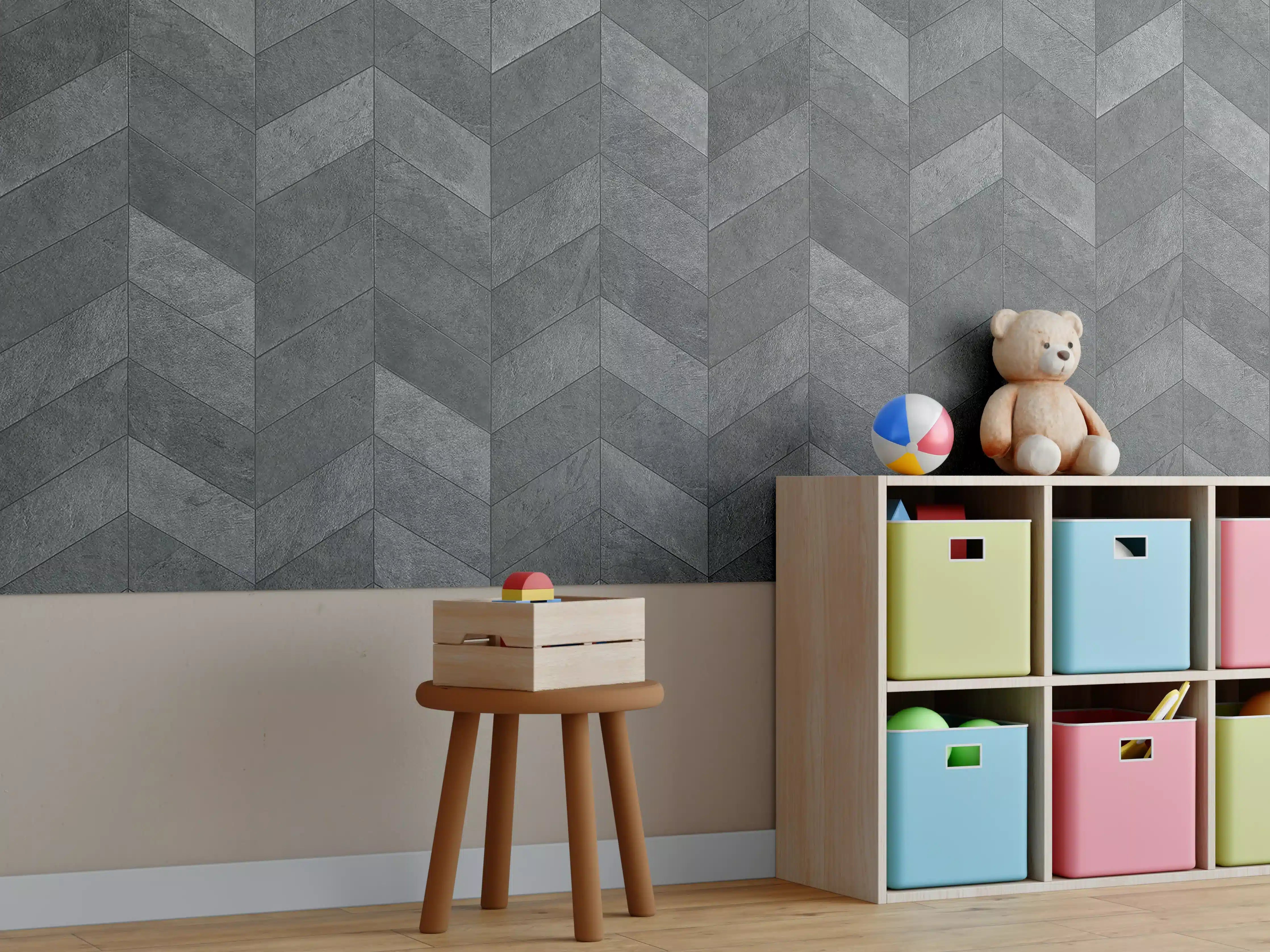 Kinderzimmer Wandgestaltung - Graues Chevron-Muster