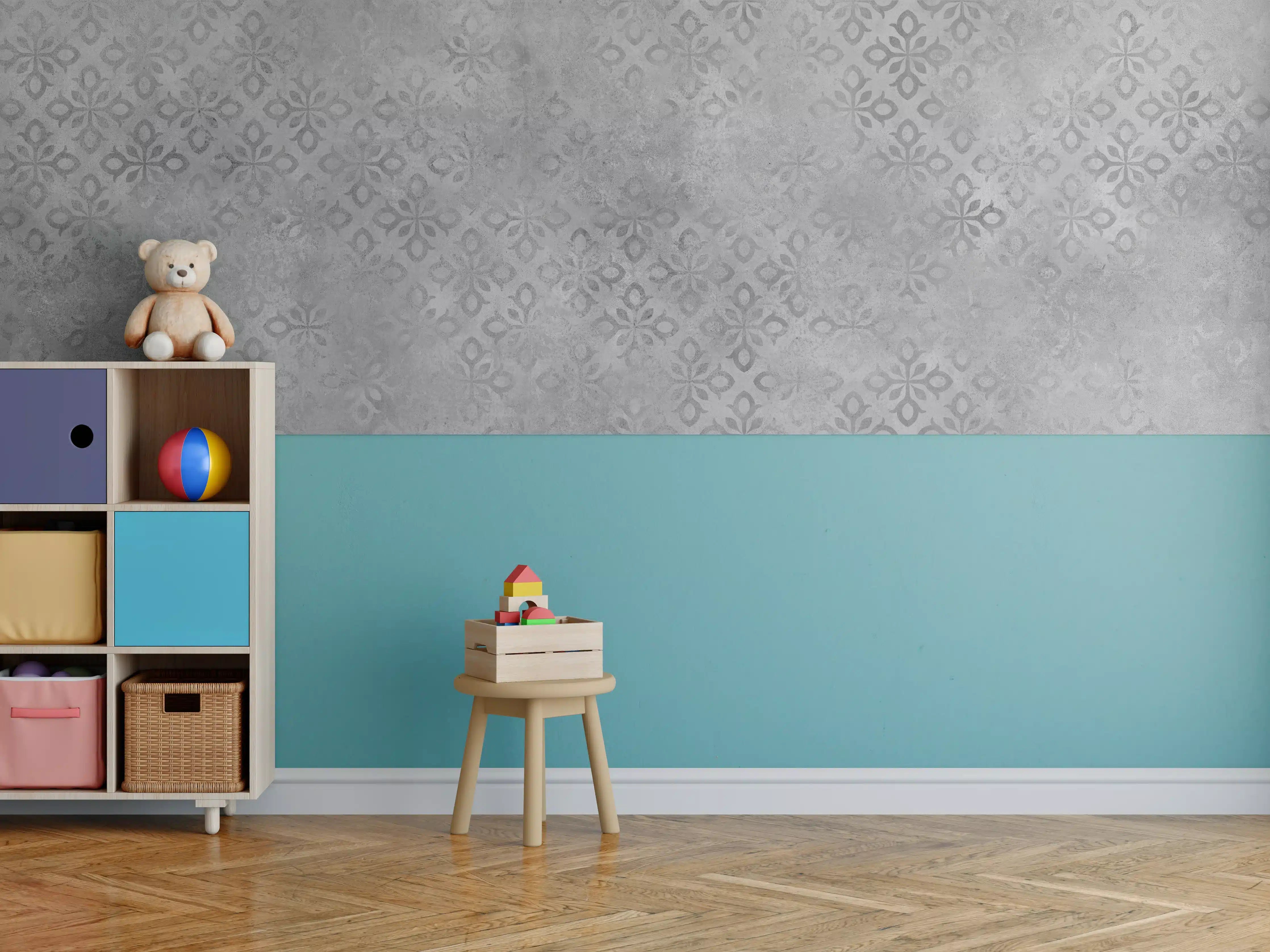 Kinderzimmer Wandgestaltung - Graues Ornament Muster