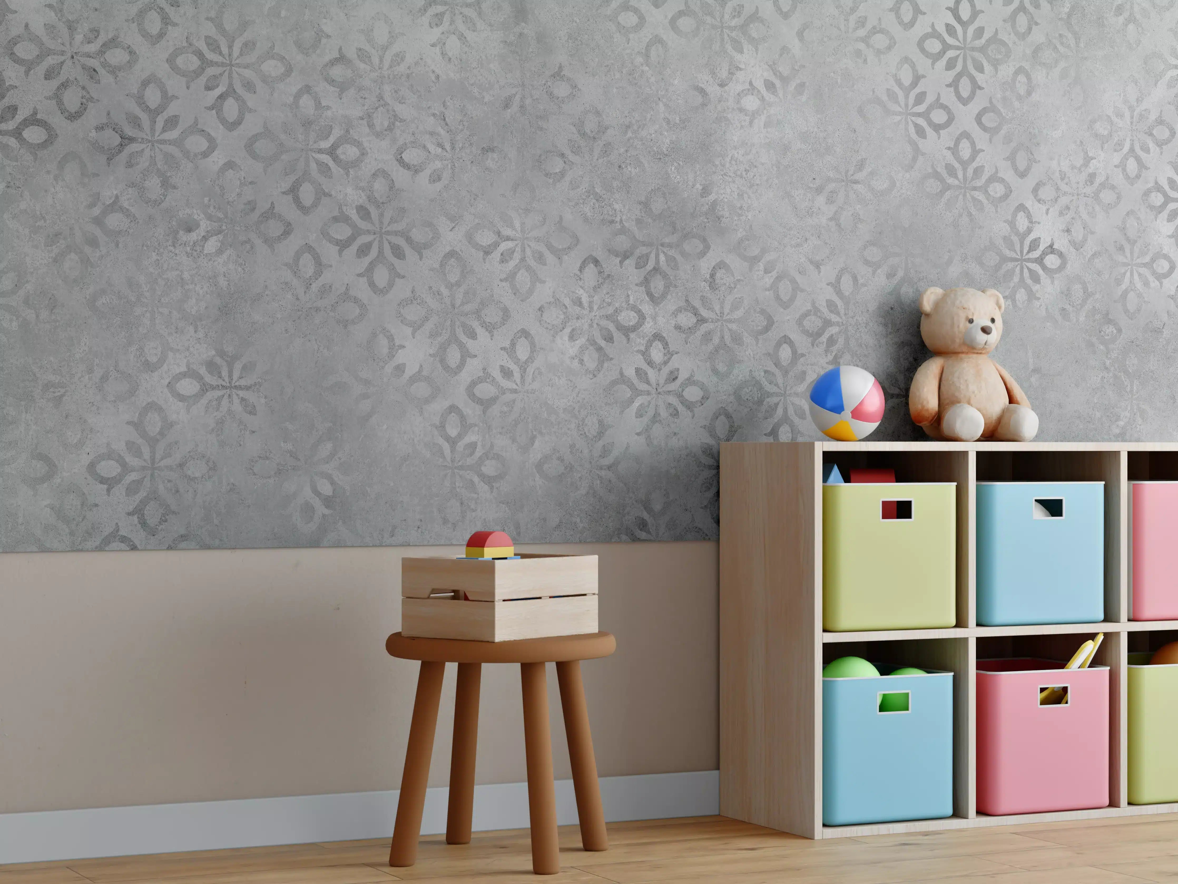 Kinderzimmer Wandgestaltung - Graues Ornament Muster