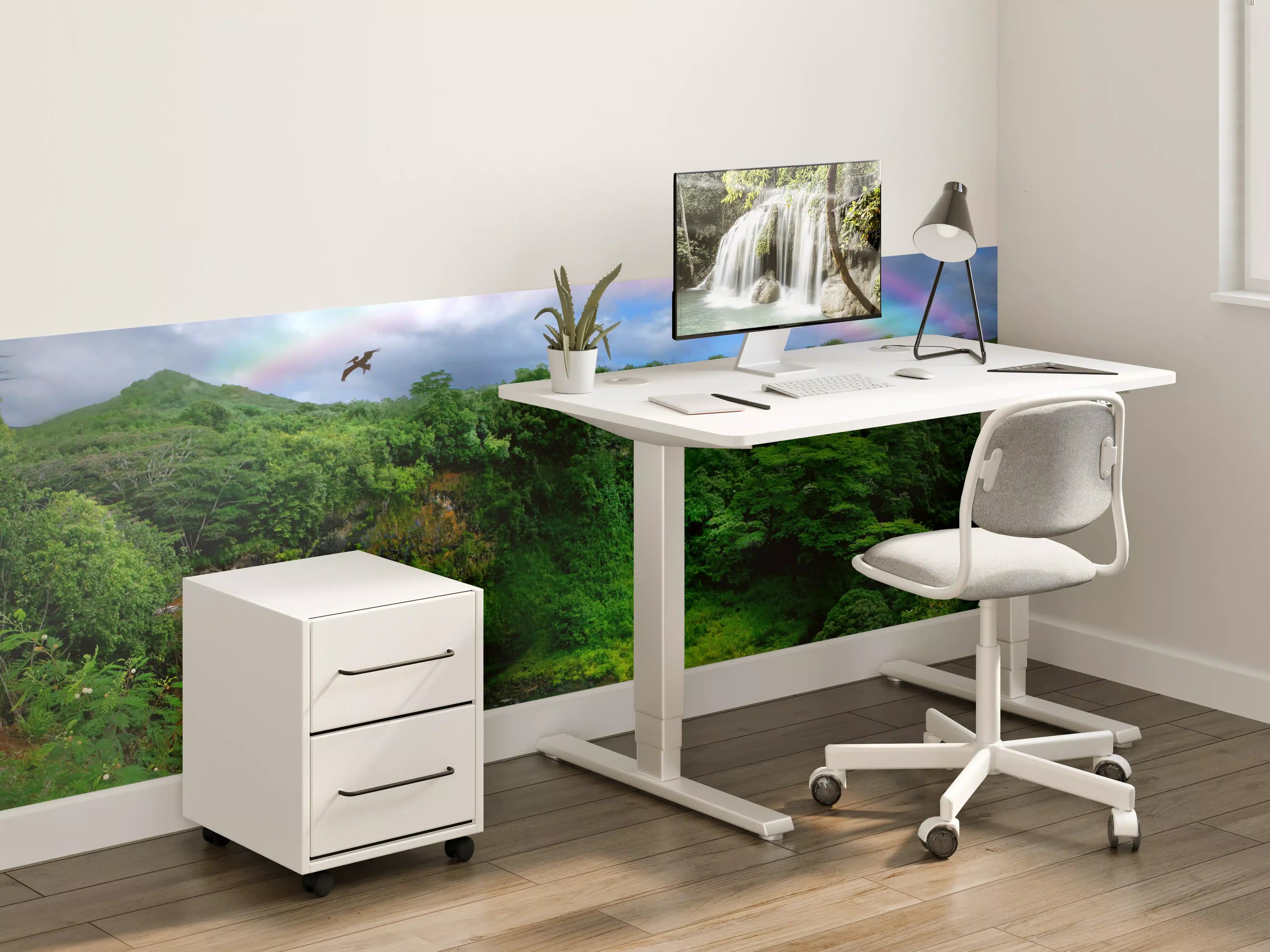 Kinderzimmer Wandgestaltung - Graues Paradies mit Wasserfall und Regenbogen