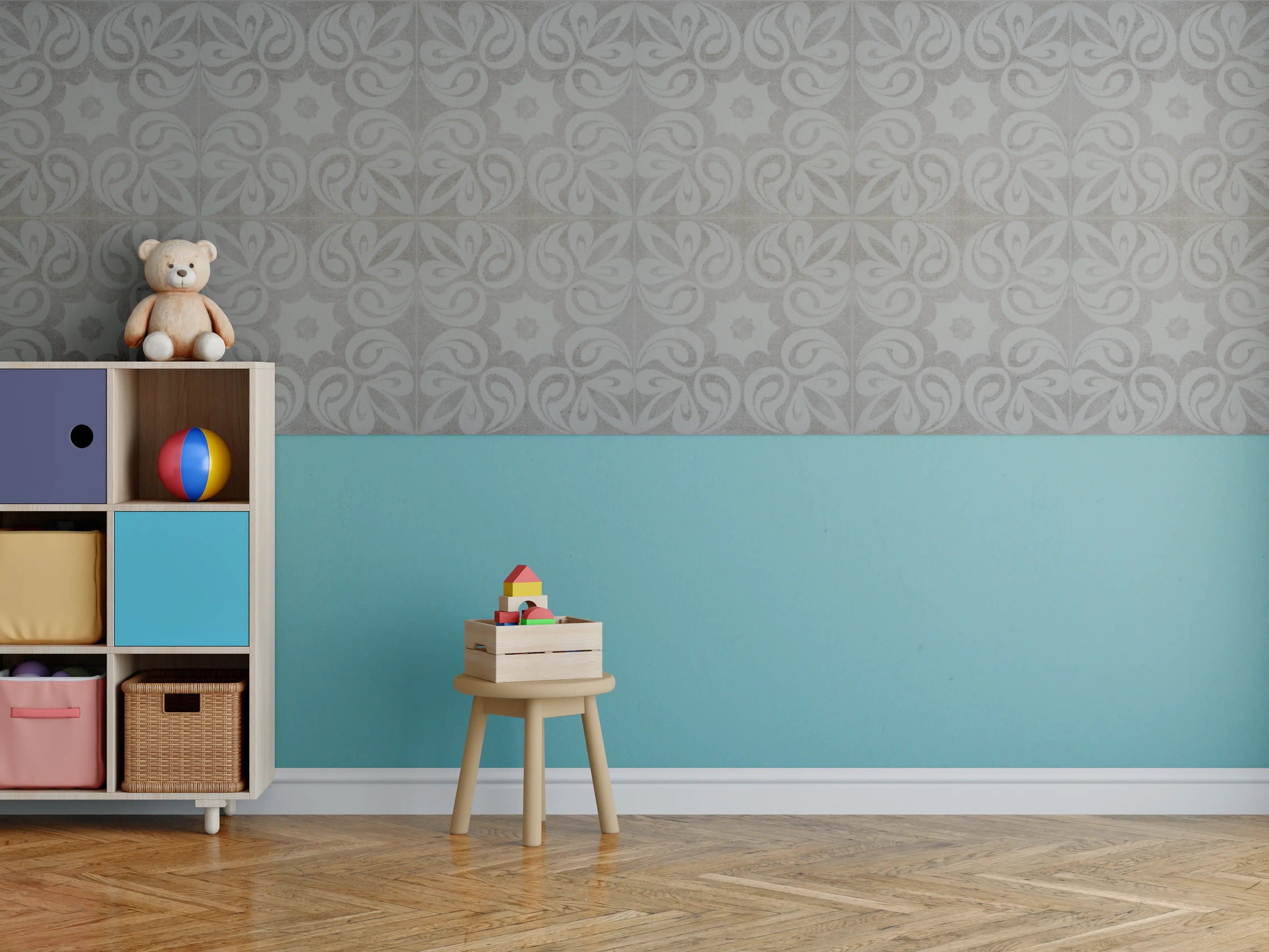 Kinderzimmer Wandgestaltung - Graues quadratisches Mosaikmotiv
