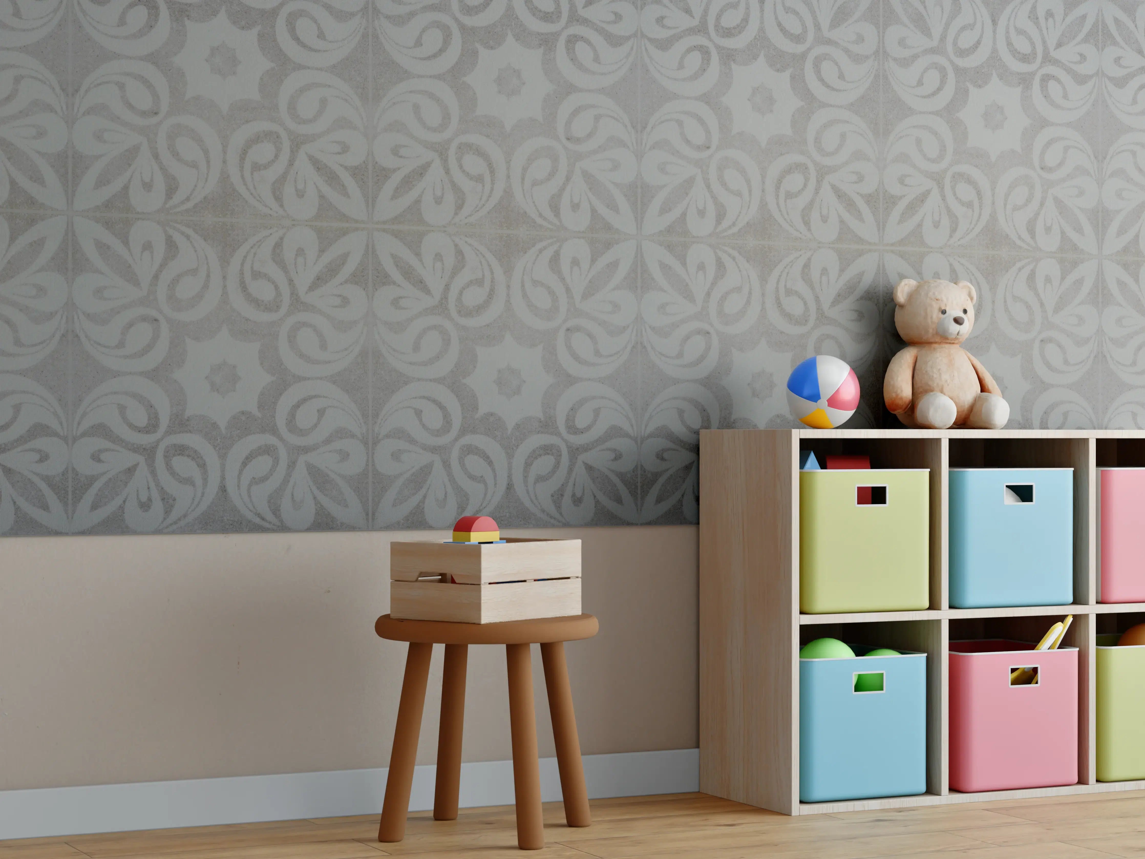 Kinderzimmer Wandgestaltung - Graues quadratisches Mosaikmotiv