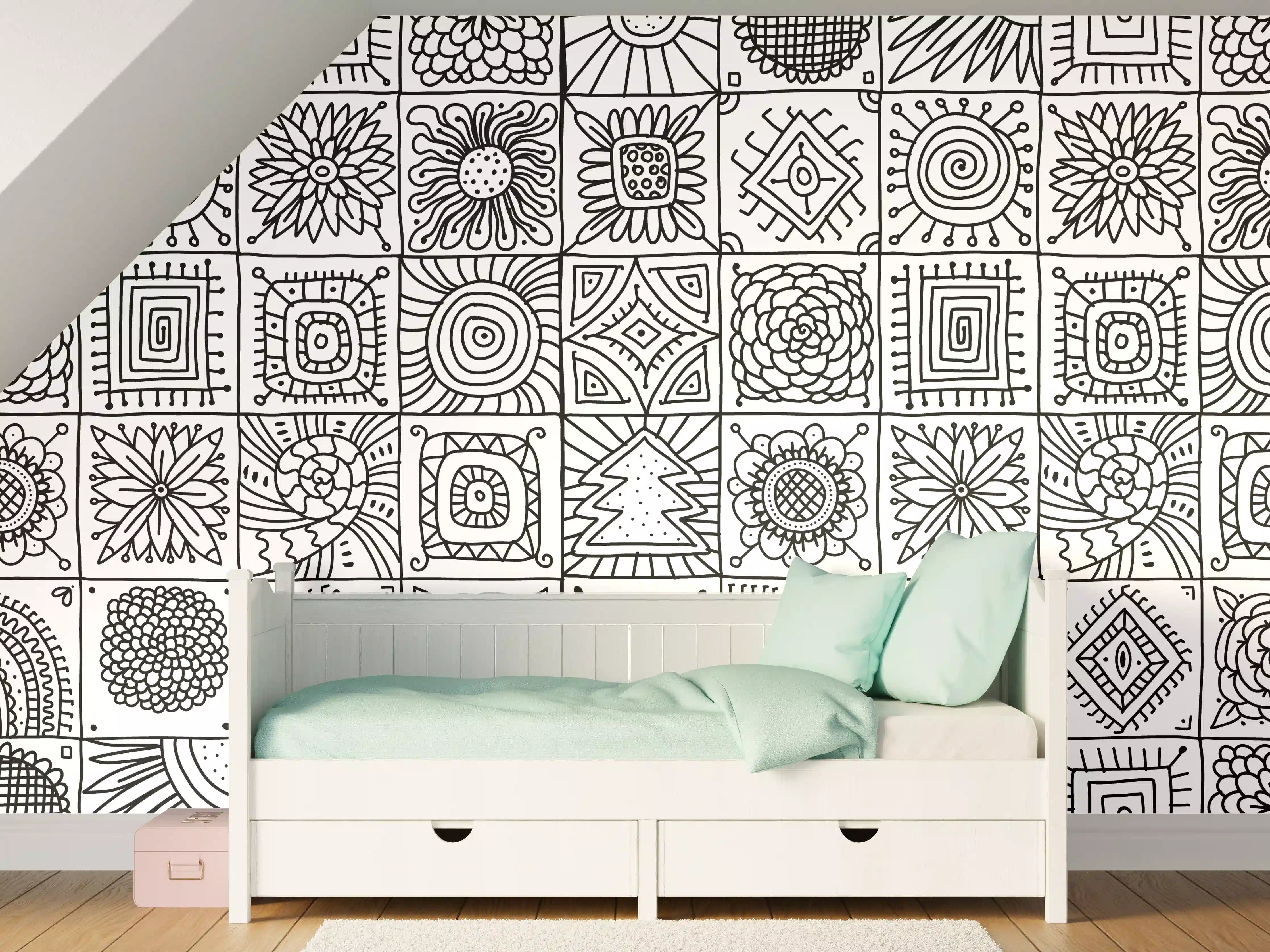 Kinderzimmer Wandgestaltung - Graustufen: Zeitgenössische Geometrie