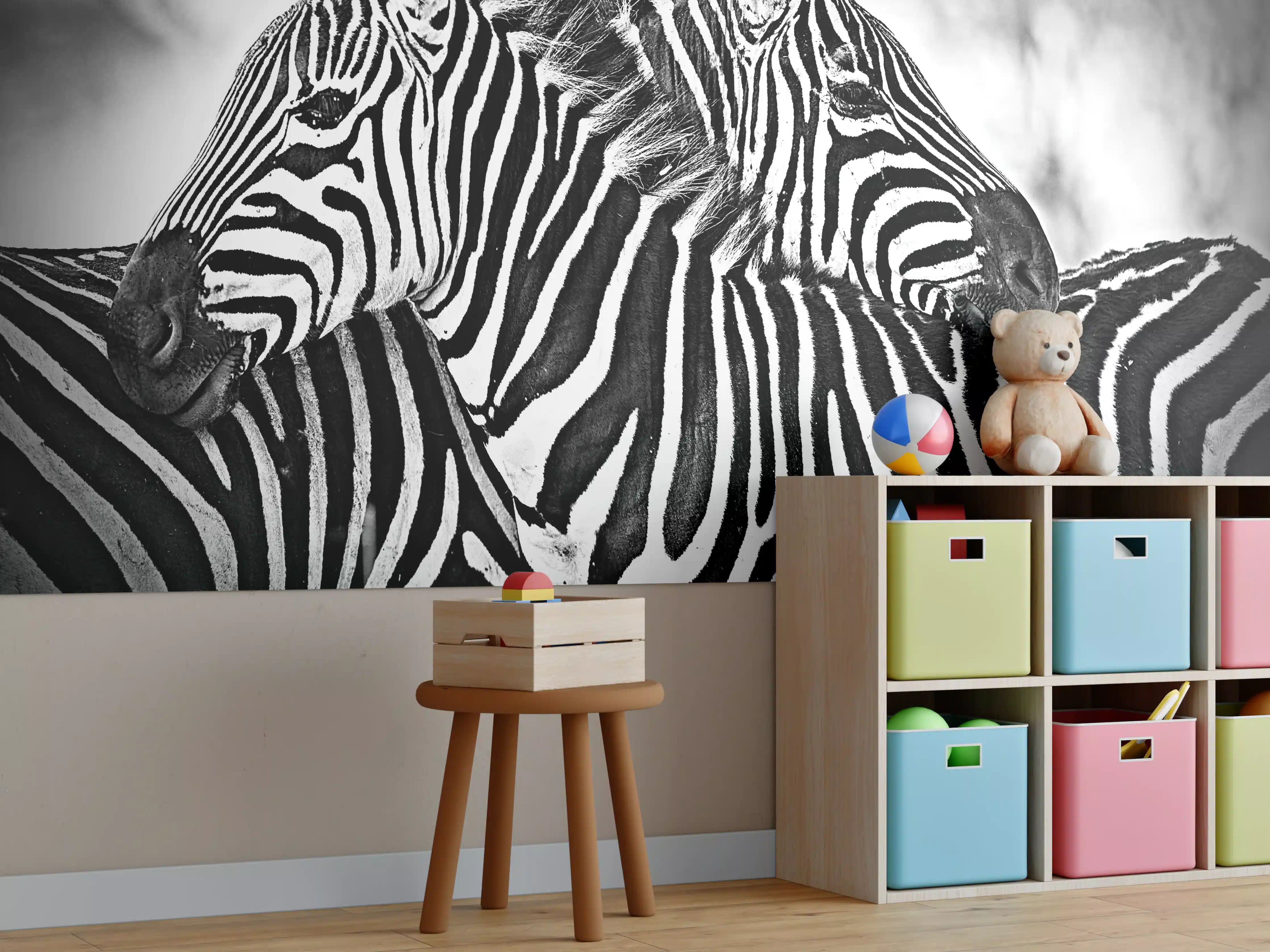 Kinderzimmer Wandgestaltung - Grauweiß Zebra-Ikonografie