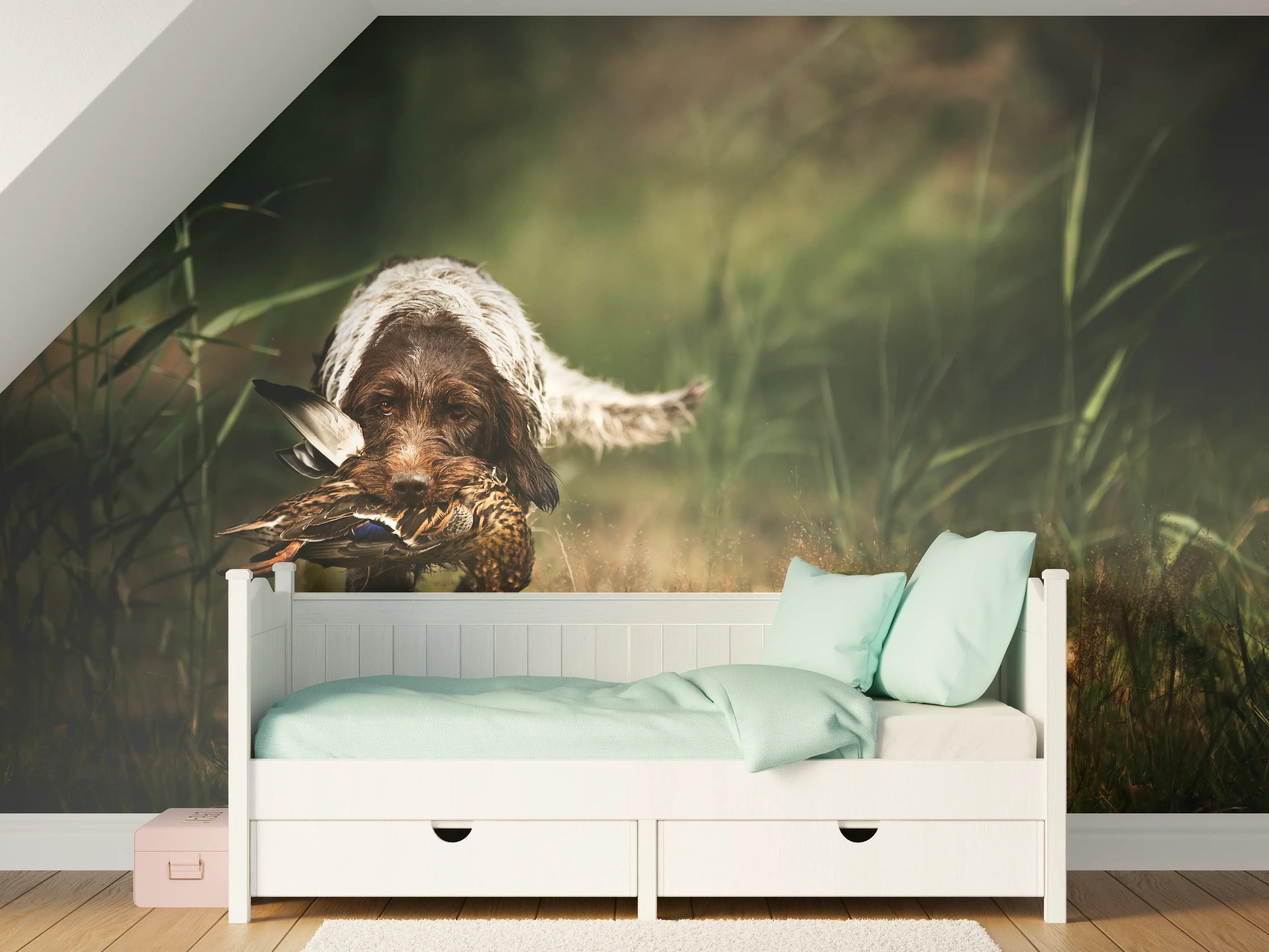 Kinderzimmer Wandgestaltung - Griffon Korthals beim Apportieren einer Ente