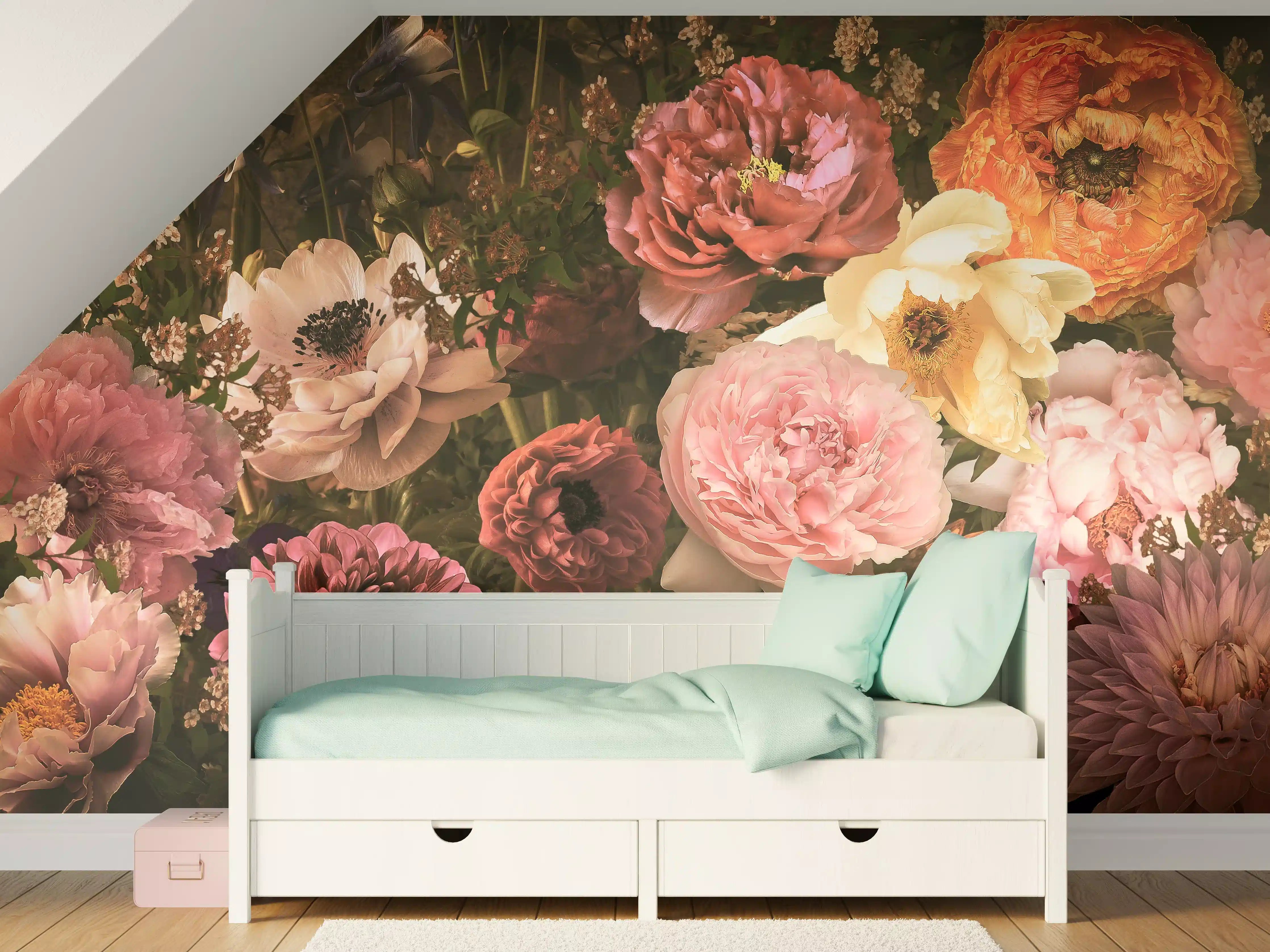 Kinderzimmer Wandgestaltung - Große Blumen im Vintage-Stil