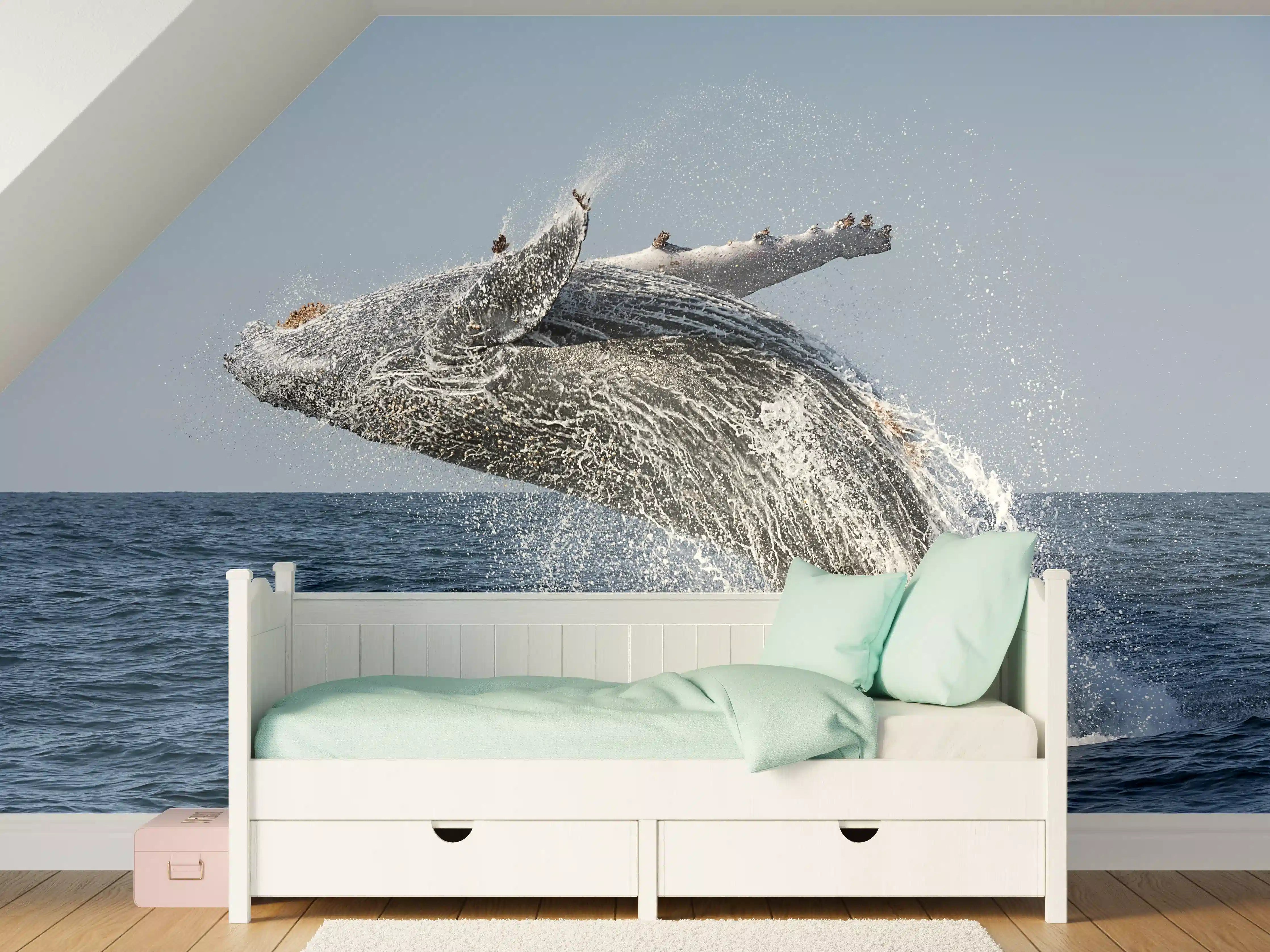 Kinderzimmer Wandgestaltung - Großer Buckelwal beim Auftauchen