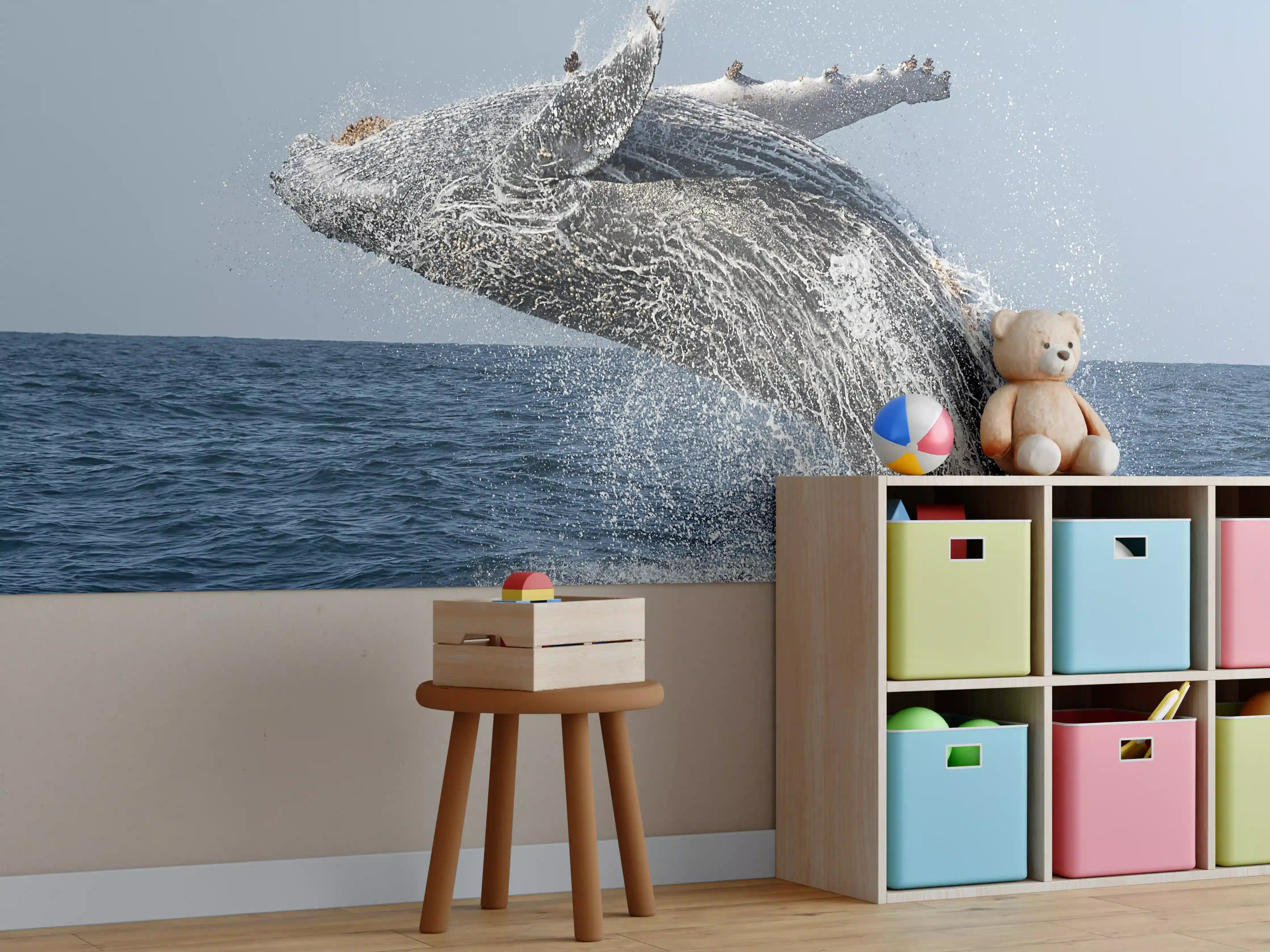 Kinderzimmer Wandgestaltung - Großer Buckelwal beim Auftauchen