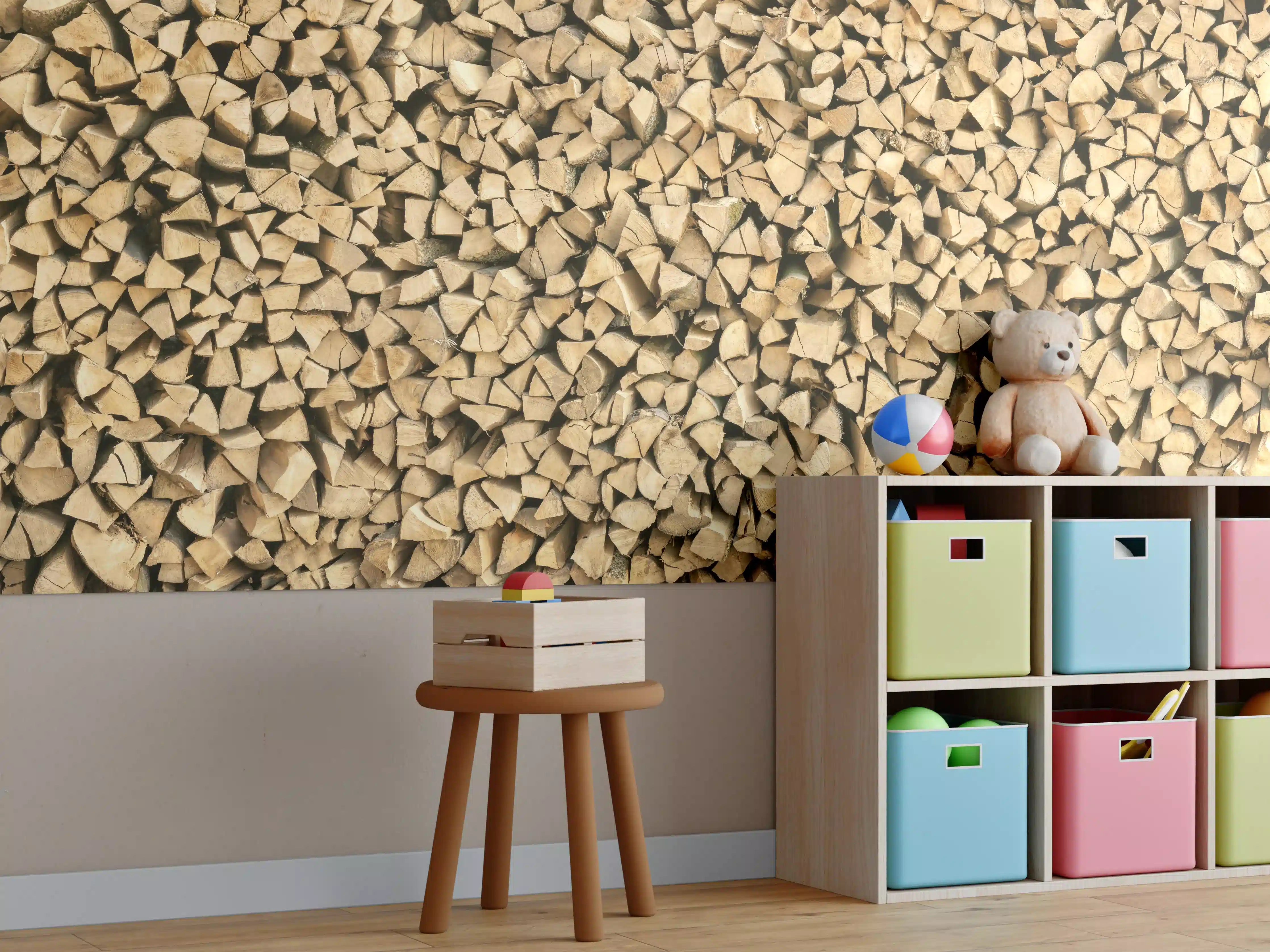 Kinderzimmer Wandgestaltung - Großer Haufen Holzscheite