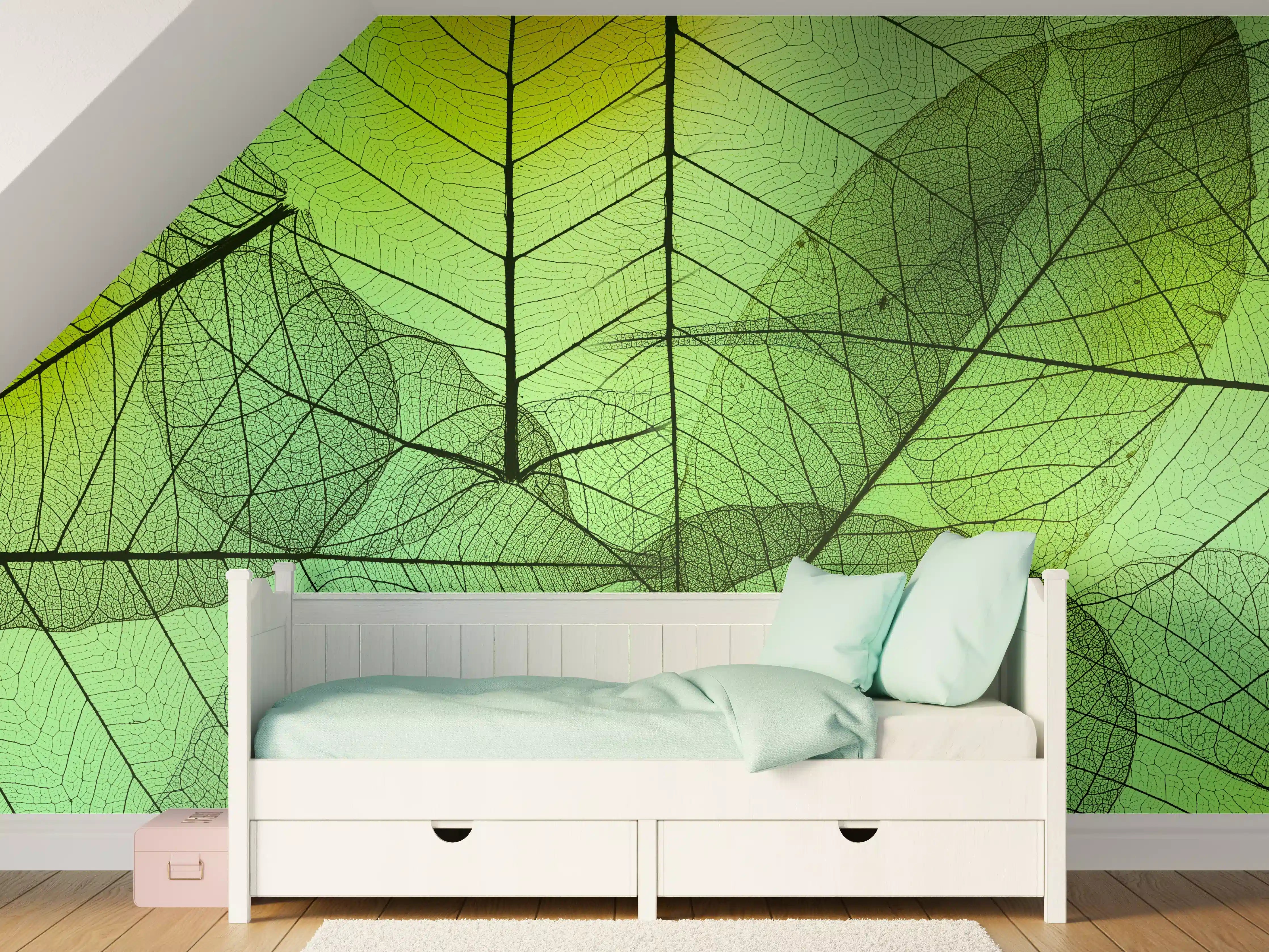 Kinderzimmer Wandgestaltung - Grün-Gelbe Blattstruktur Makro