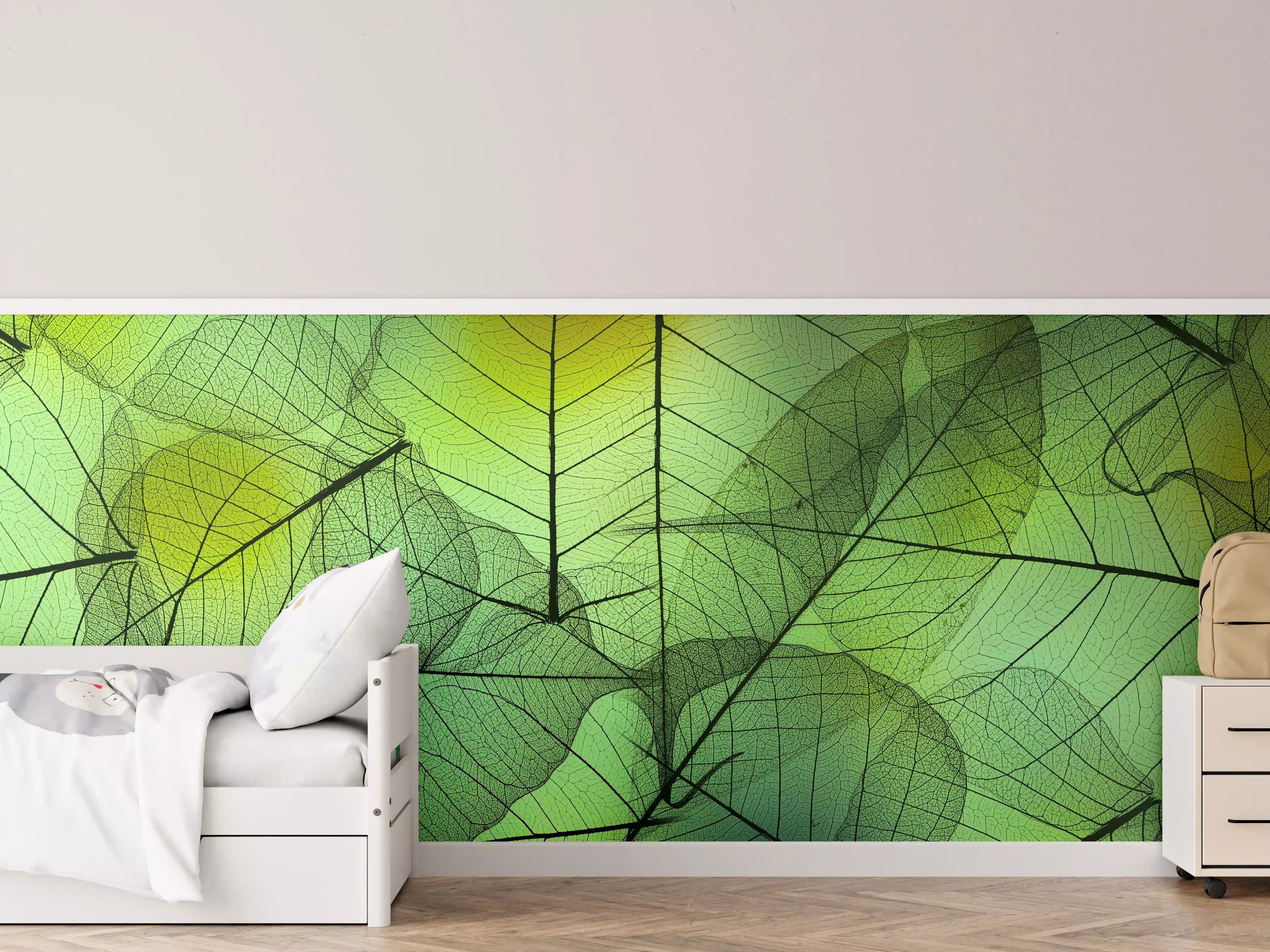 Kinderzimmer Wandgestaltung - Grün-Gelbe Blattstruktur Makro