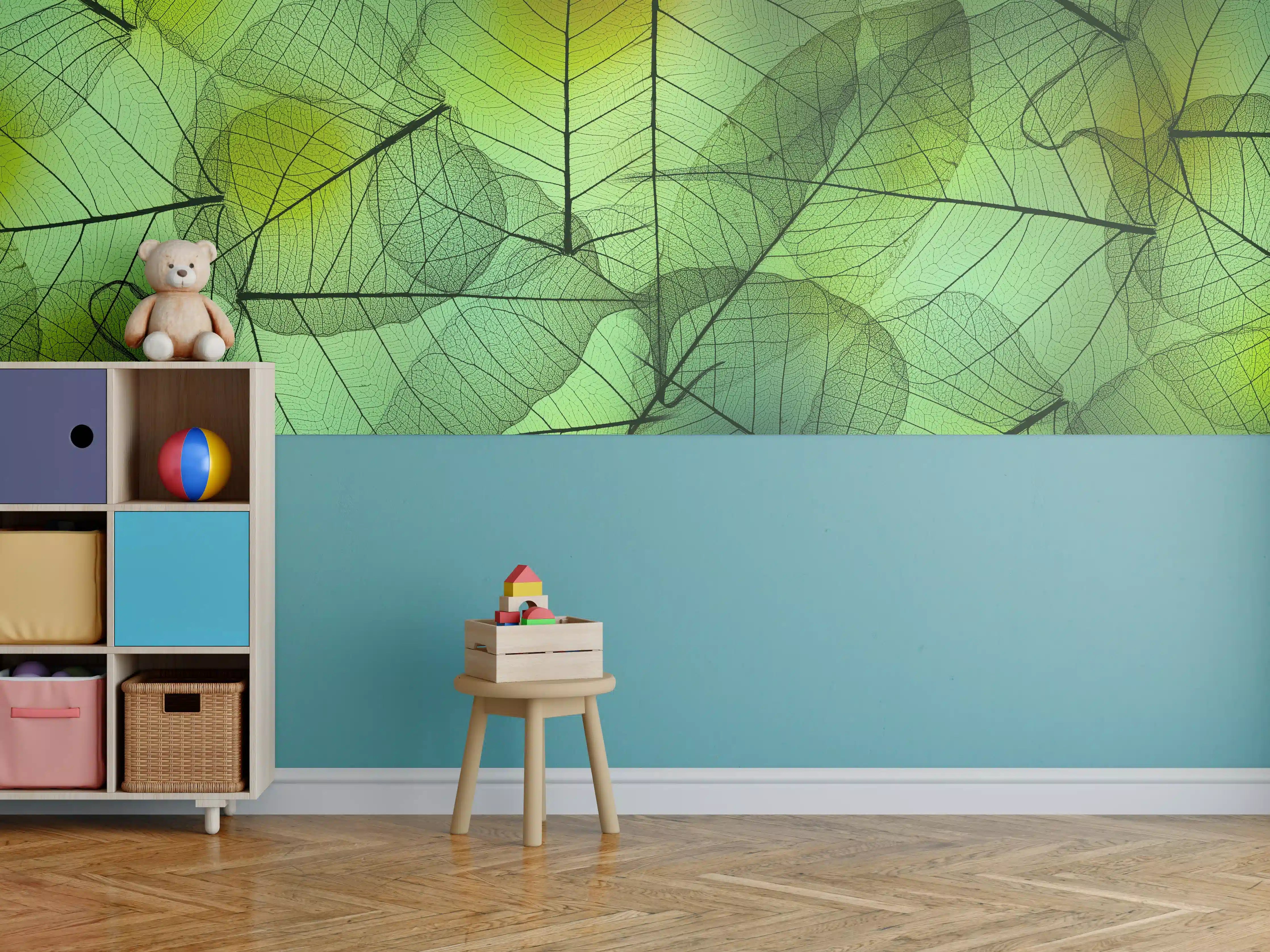 Kinderzimmer Wandgestaltung - Grün-Gelbe Blattstruktur Makro