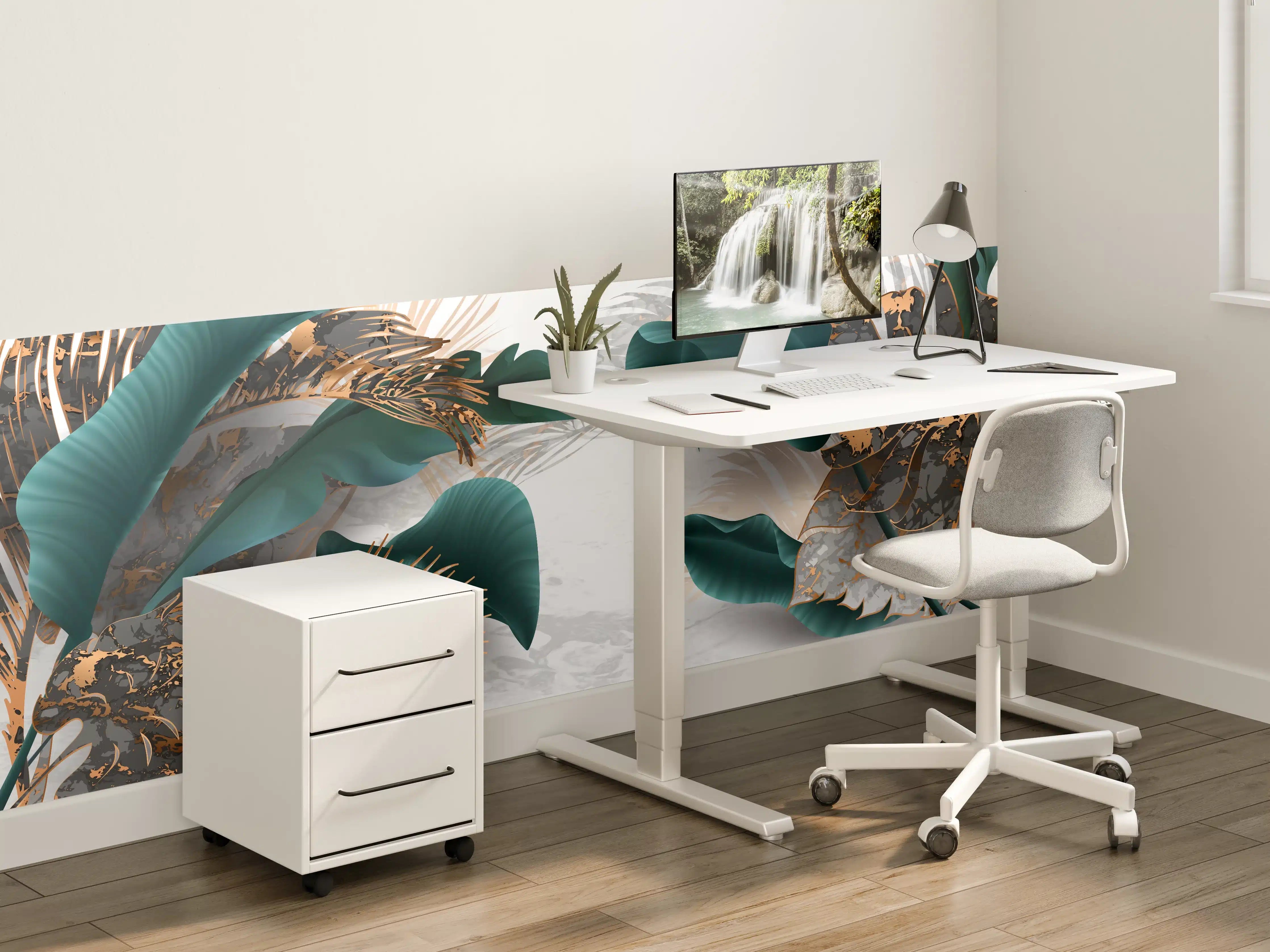 Kinderzimmer Wandgestaltung - Grün-Goldene Pflanzenmusterung