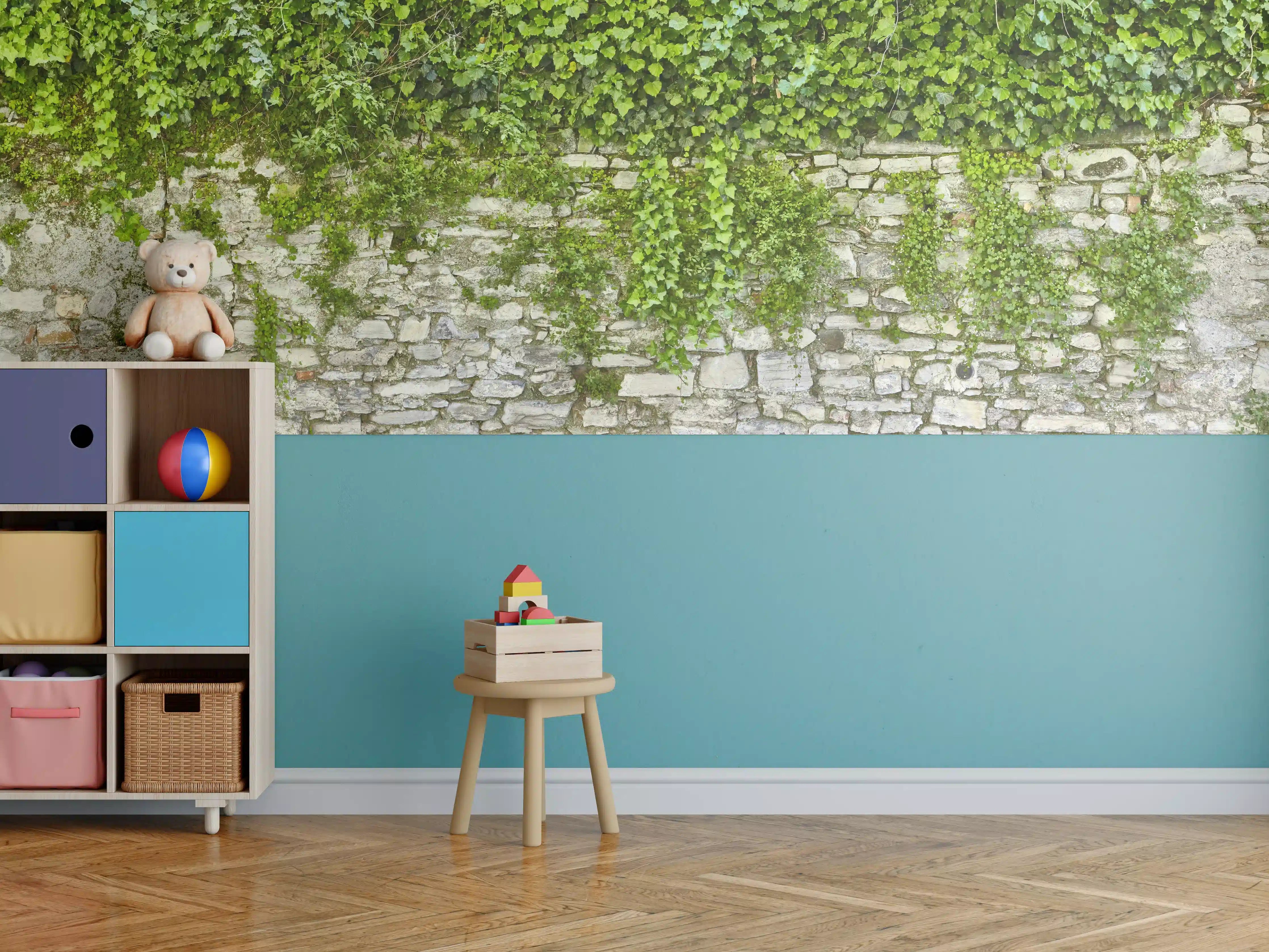 Kinderzimmer Wandgestaltung - Grün überwucherte Burgmauer