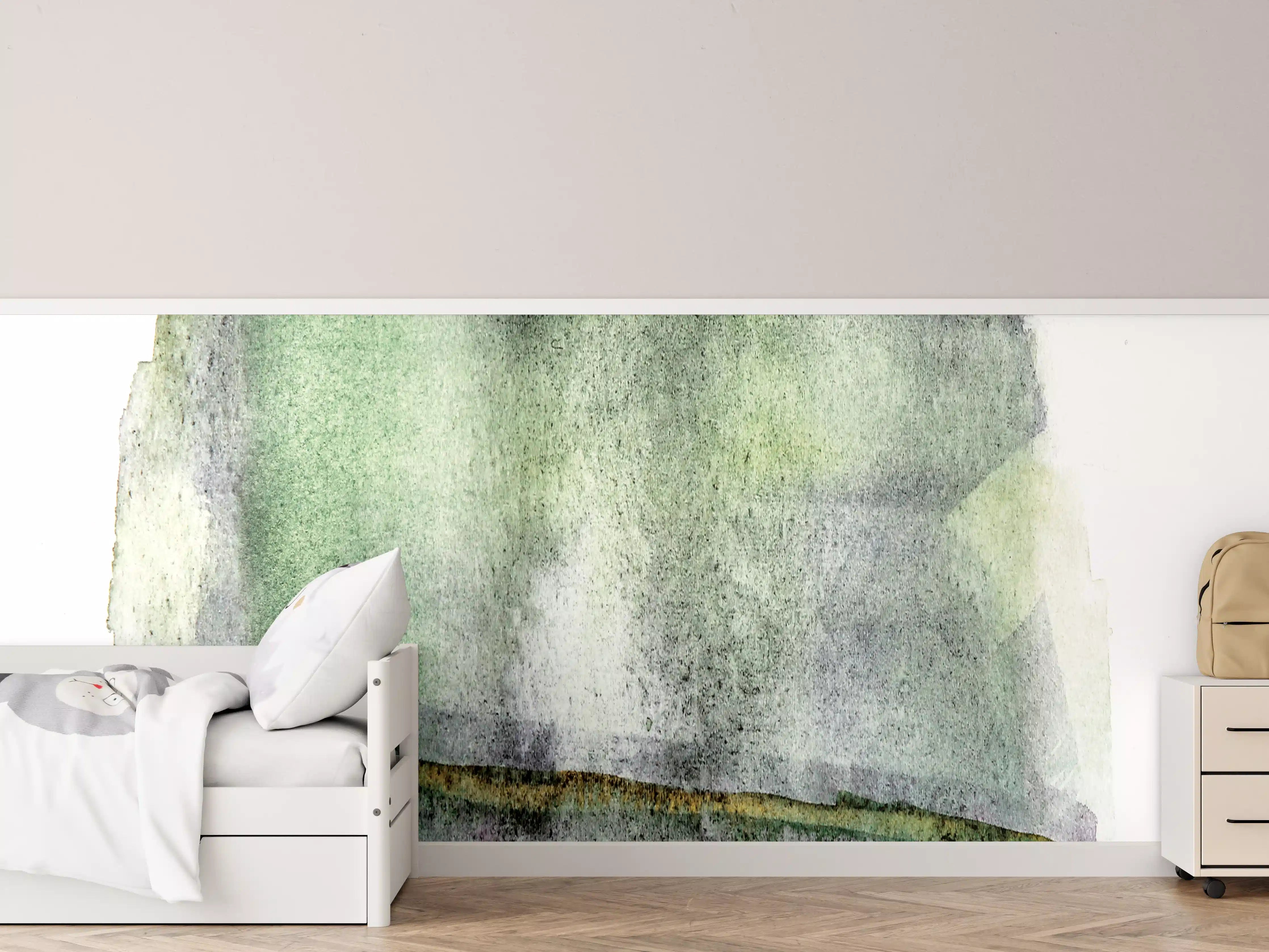 Kinderzimmer Wandgestaltung - Grün-weiße Aquarellmalerei