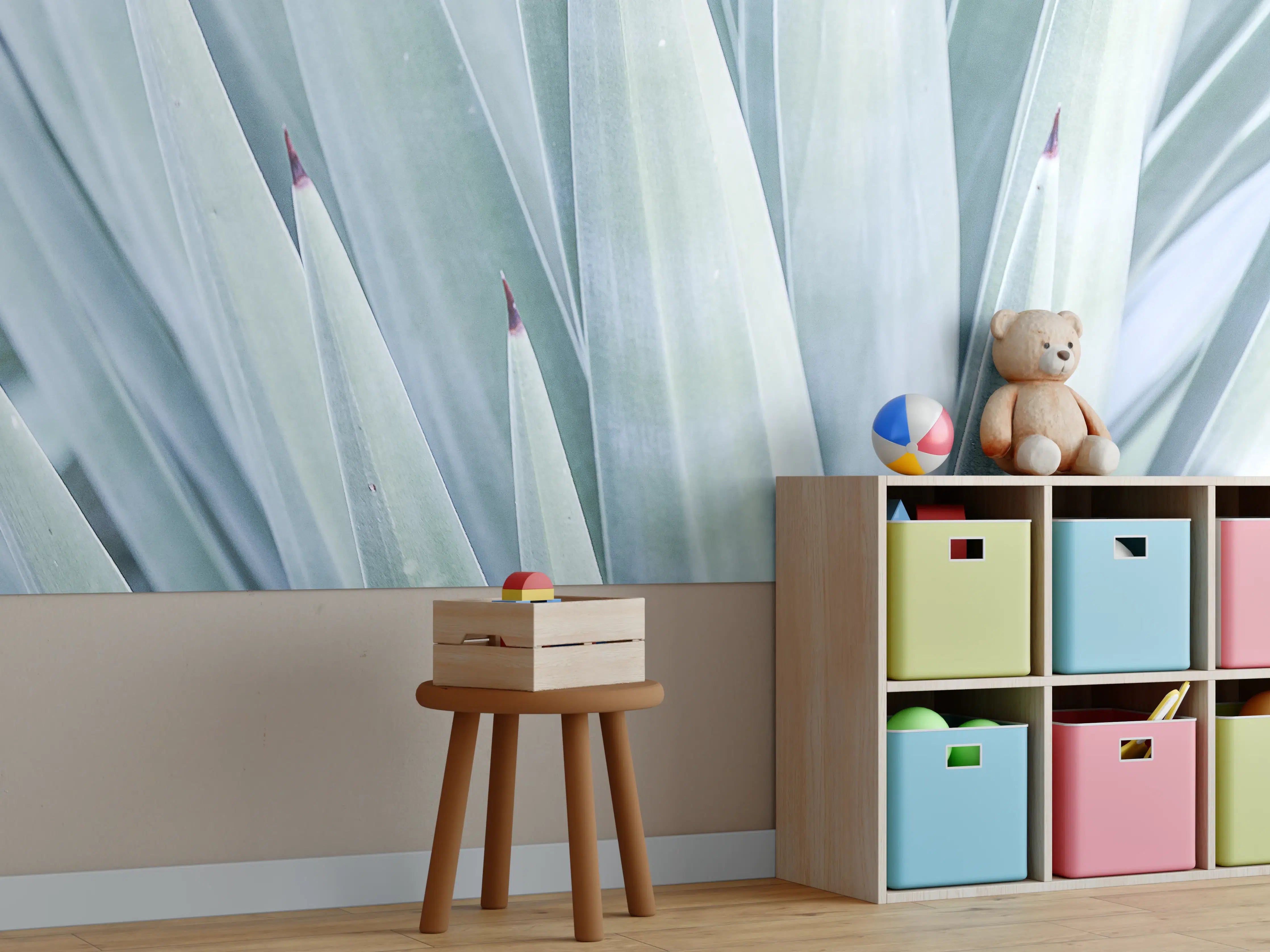 Kinderzimmer Wandgestaltung - Grüne Agaven-Blattstruktur