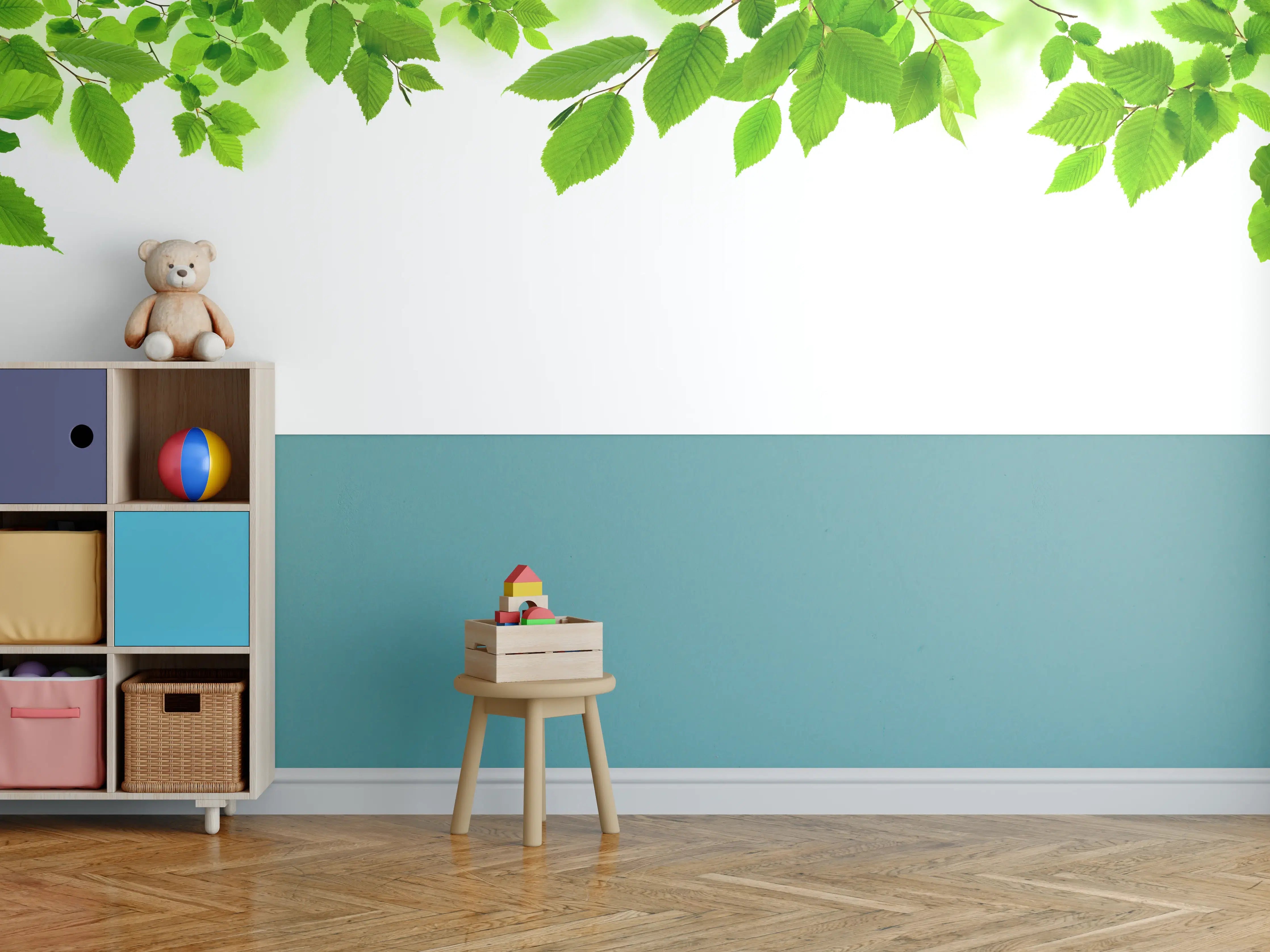 Kinderzimmer Wandgestaltung - Grüne Blätter
