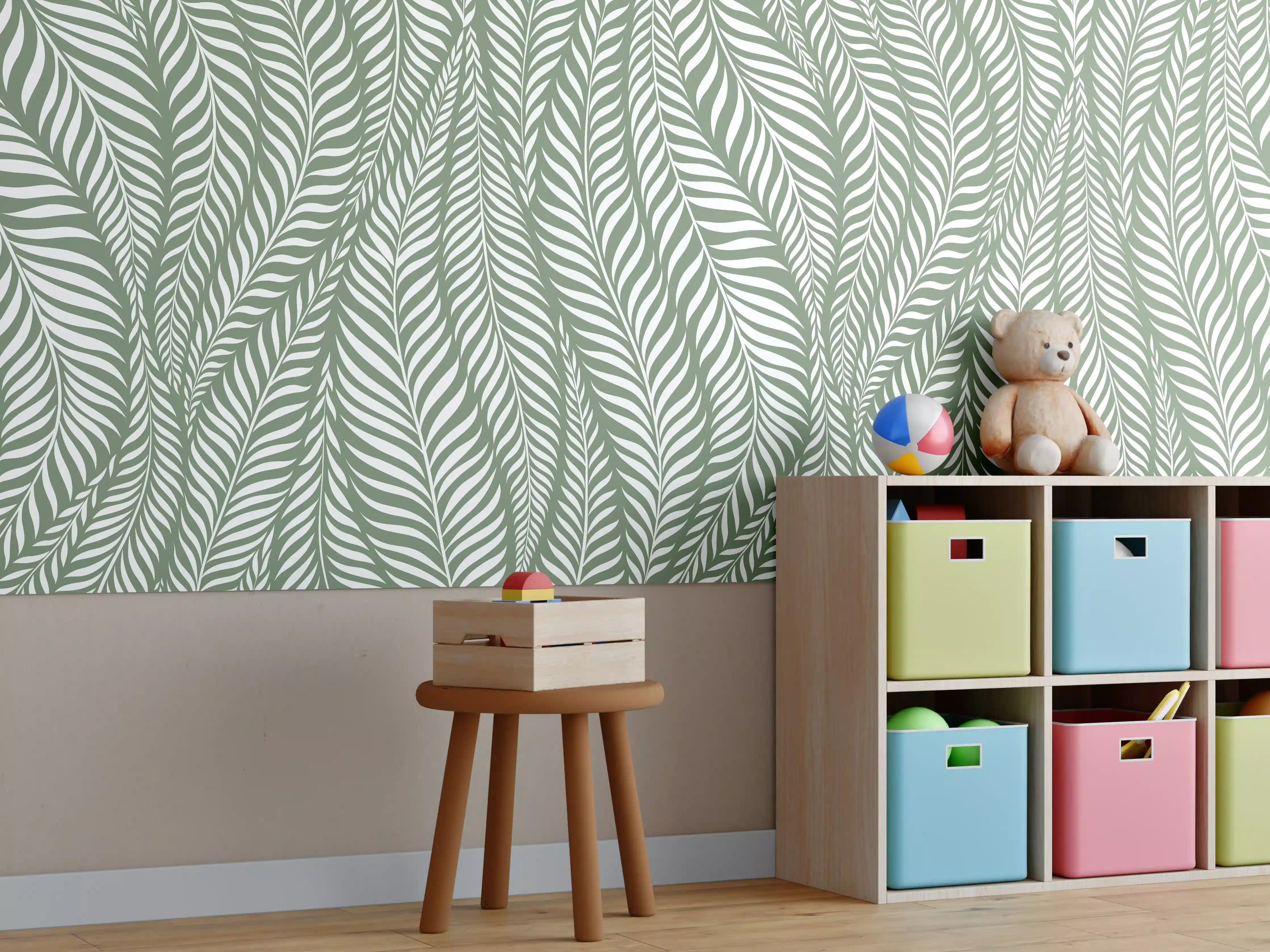 Kinderzimmer Wandgestaltung - Grüne Blätter Wandtapete