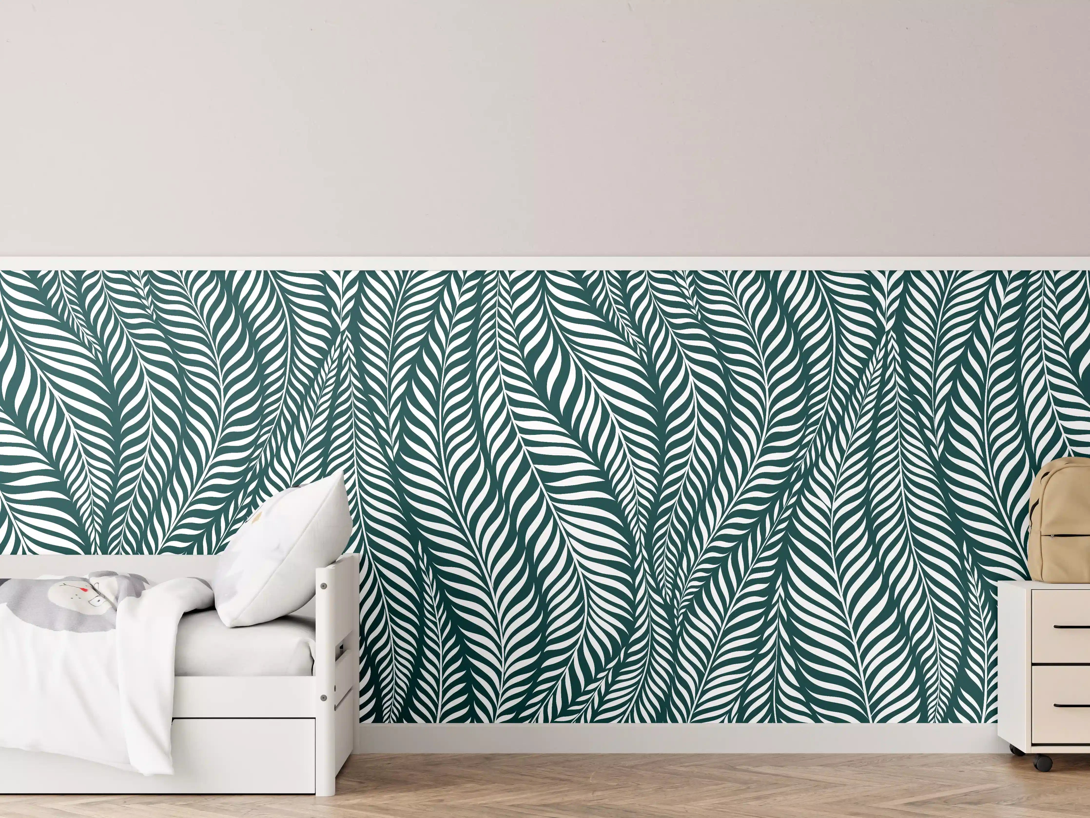 Kinderzimmer Wandgestaltung - Grüne Blätter mit Petrol