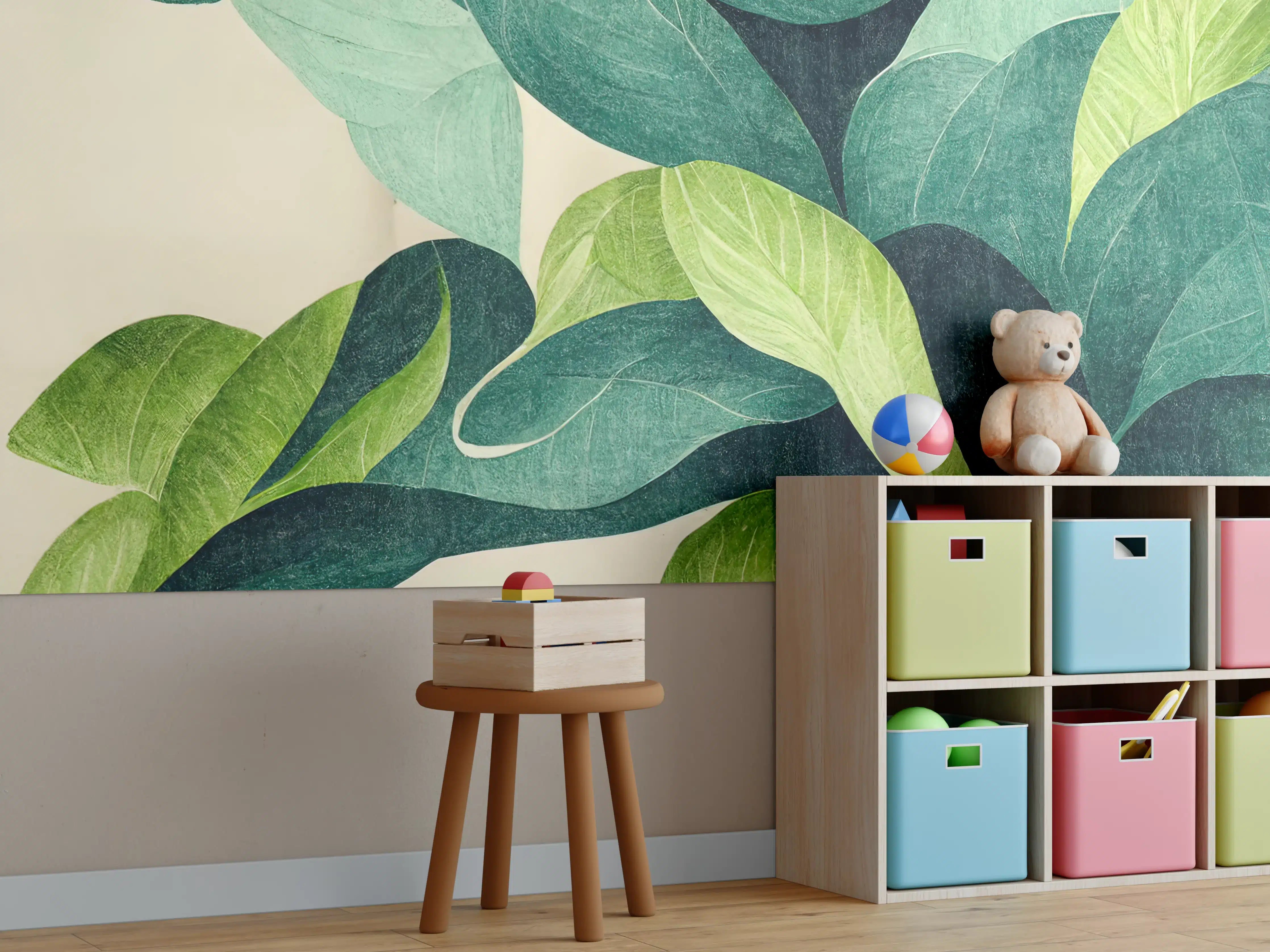Kinderzimmer Wandgestaltung - Grüne Blätter mit natürlicher Textur