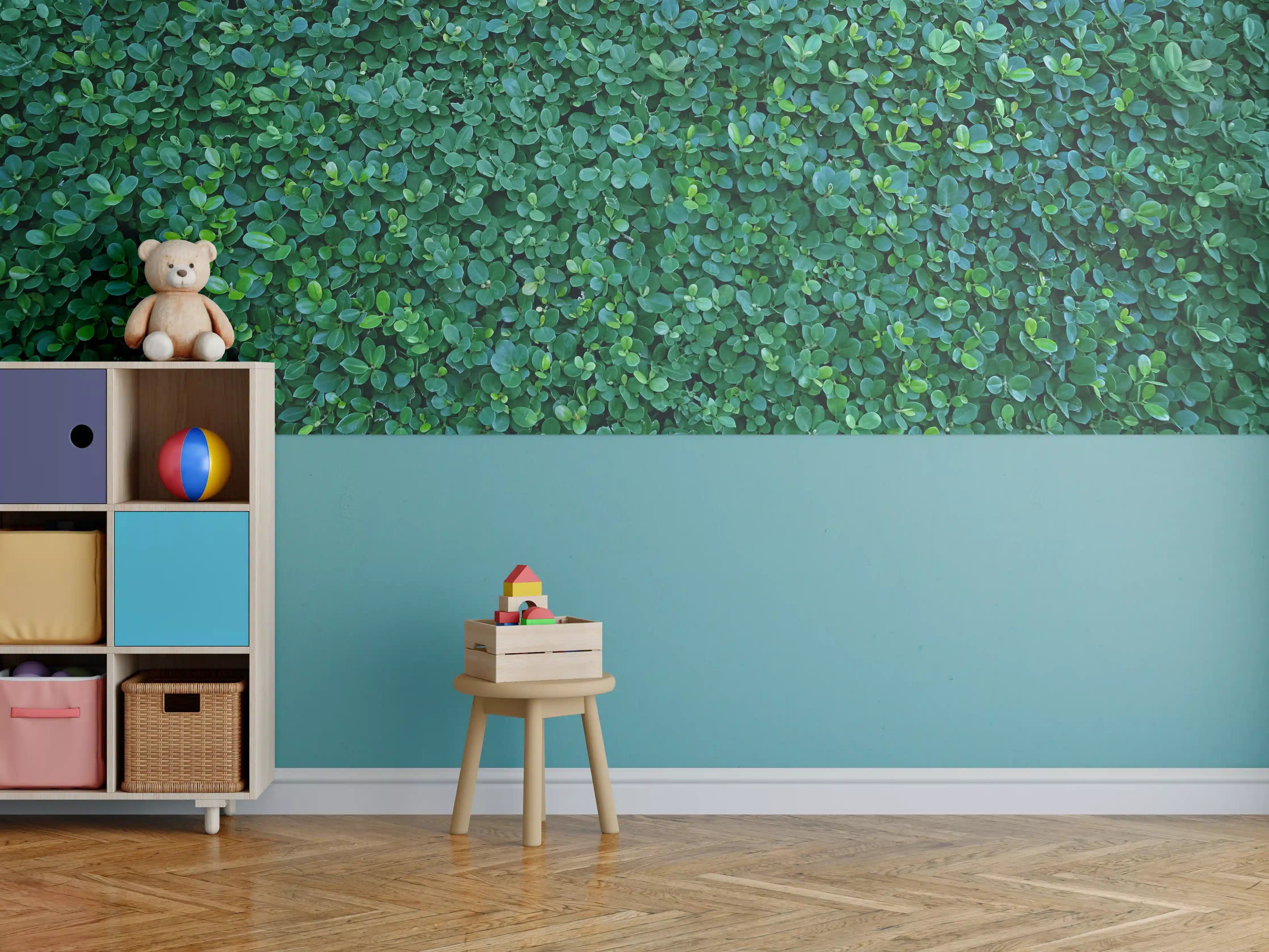 Kinderzimmer Wandgestaltung - Grüne Blätterwand Textur